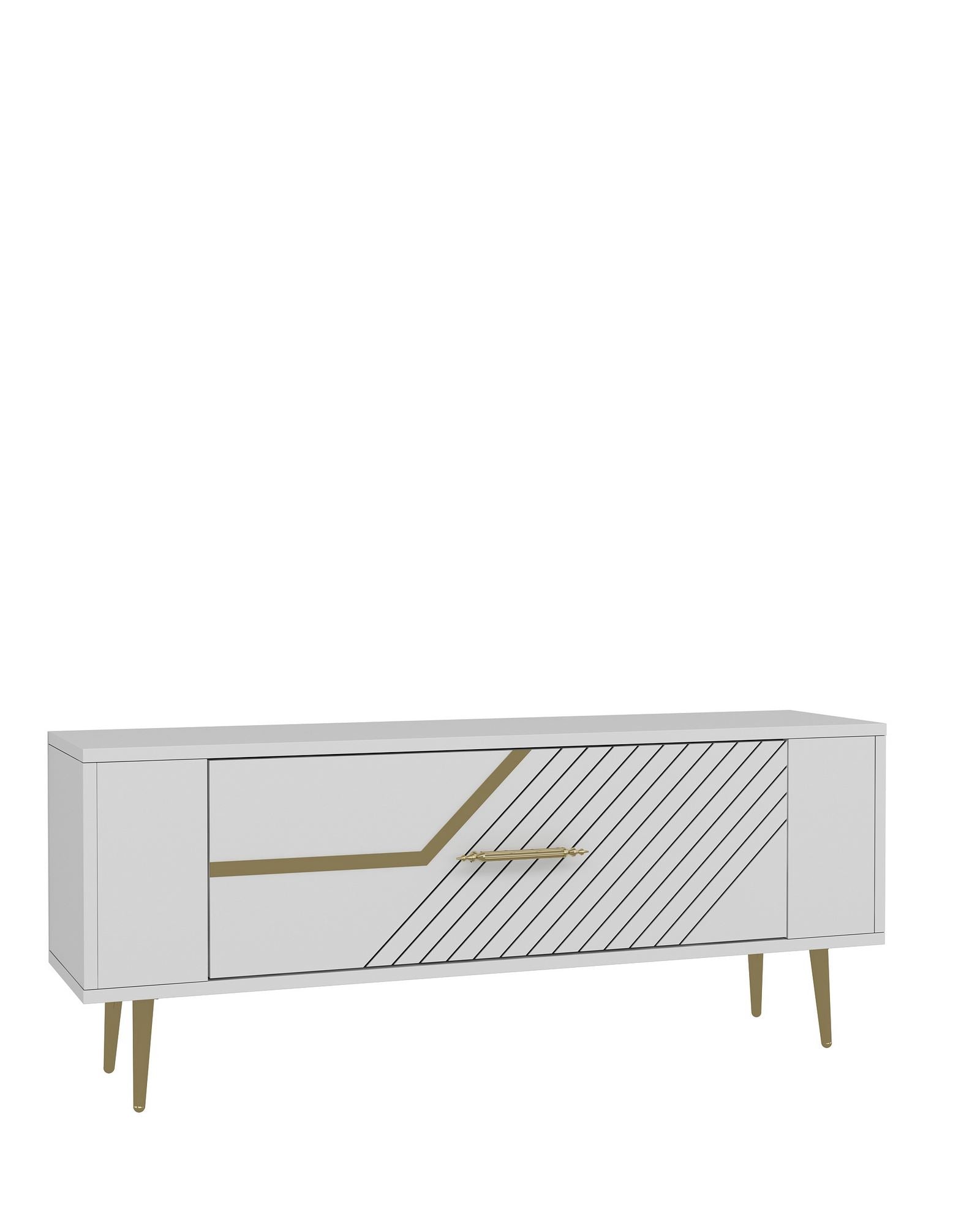 Móvel de TV – 120 cm x 48,2 cm x 26,4 cm – Branco e Dourado – MDF