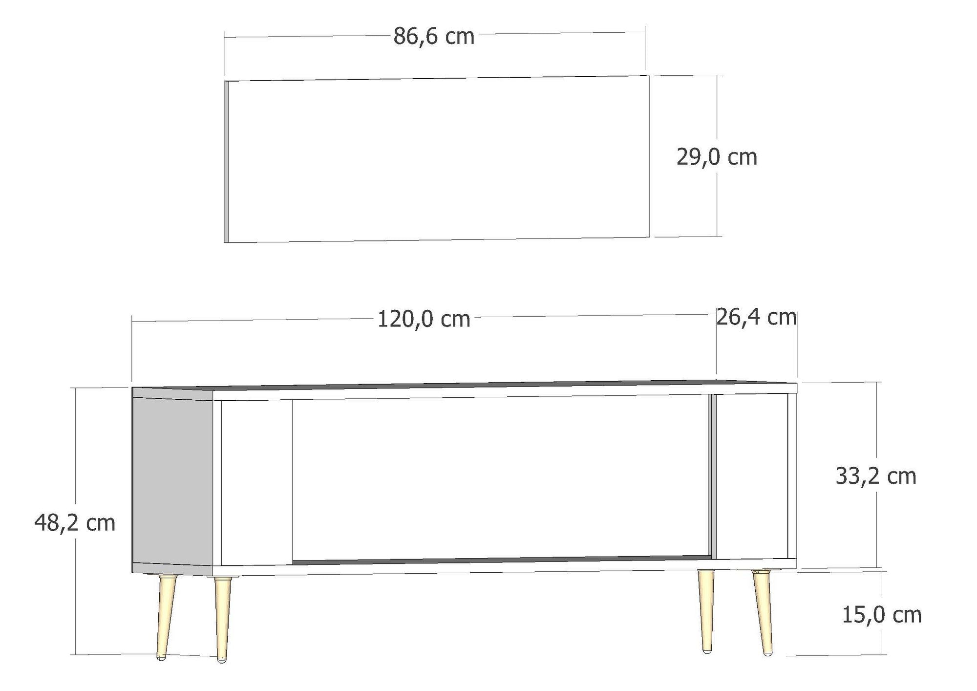 Móvel de TV – 120 cm x 48,2 cm x 26,4 cm – Branco e Dourado – MDF