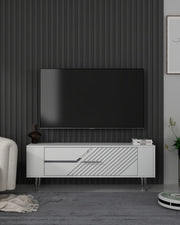 Móvel de TV – 120 cm x 48,2 cm x 26,4 cm – Branco e Prata – Painel de partículas