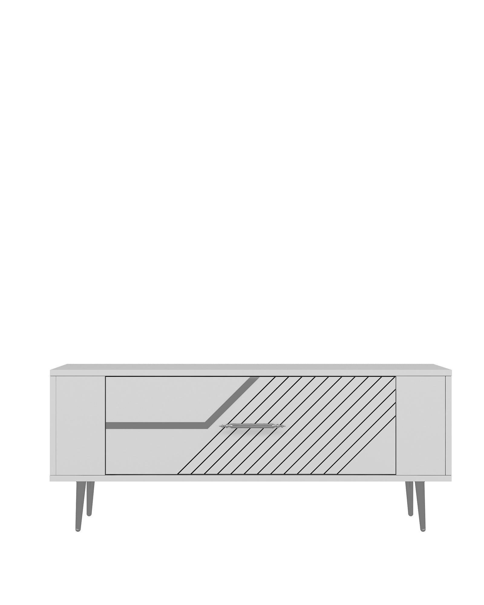 Móvel de TV – 120 cm x 48,2 cm x 26,4 cm – Branco e Prata – Painel de partículas