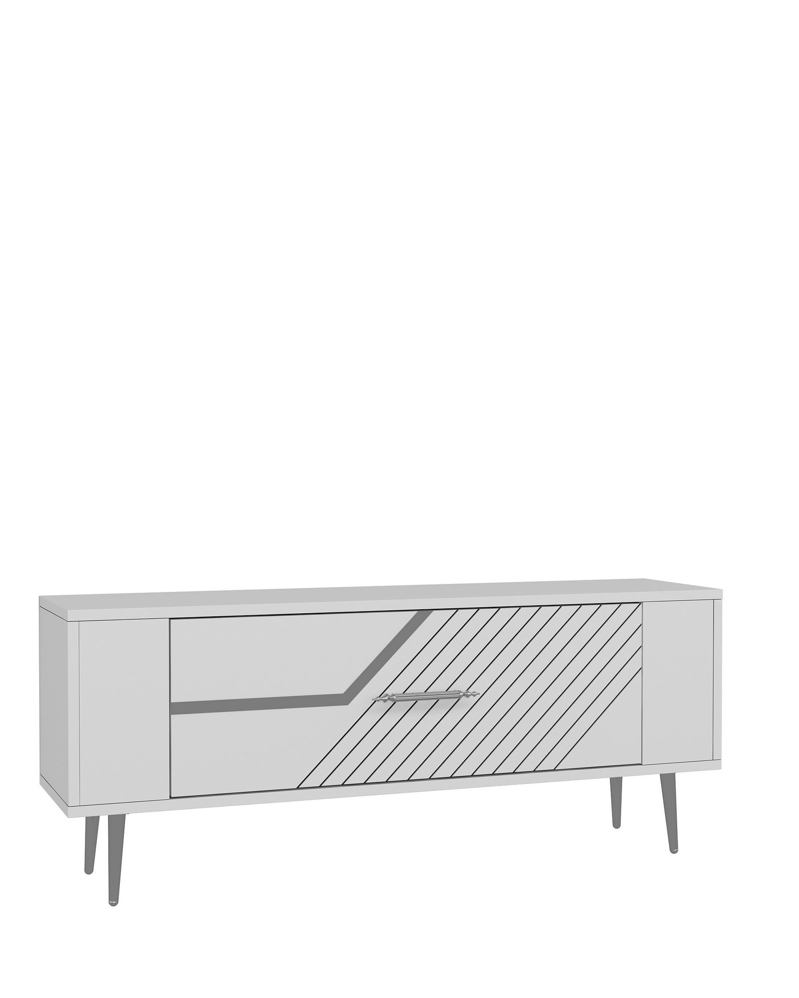 Móvel de TV – 120 cm x 48,2 cm x 26,4 cm – Branco e Prata – Painel de partículas