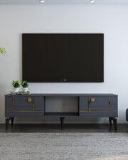Móvel de TV – 150cm x 44.6cm x 29.6cm – Antracite e Dourado – MDF