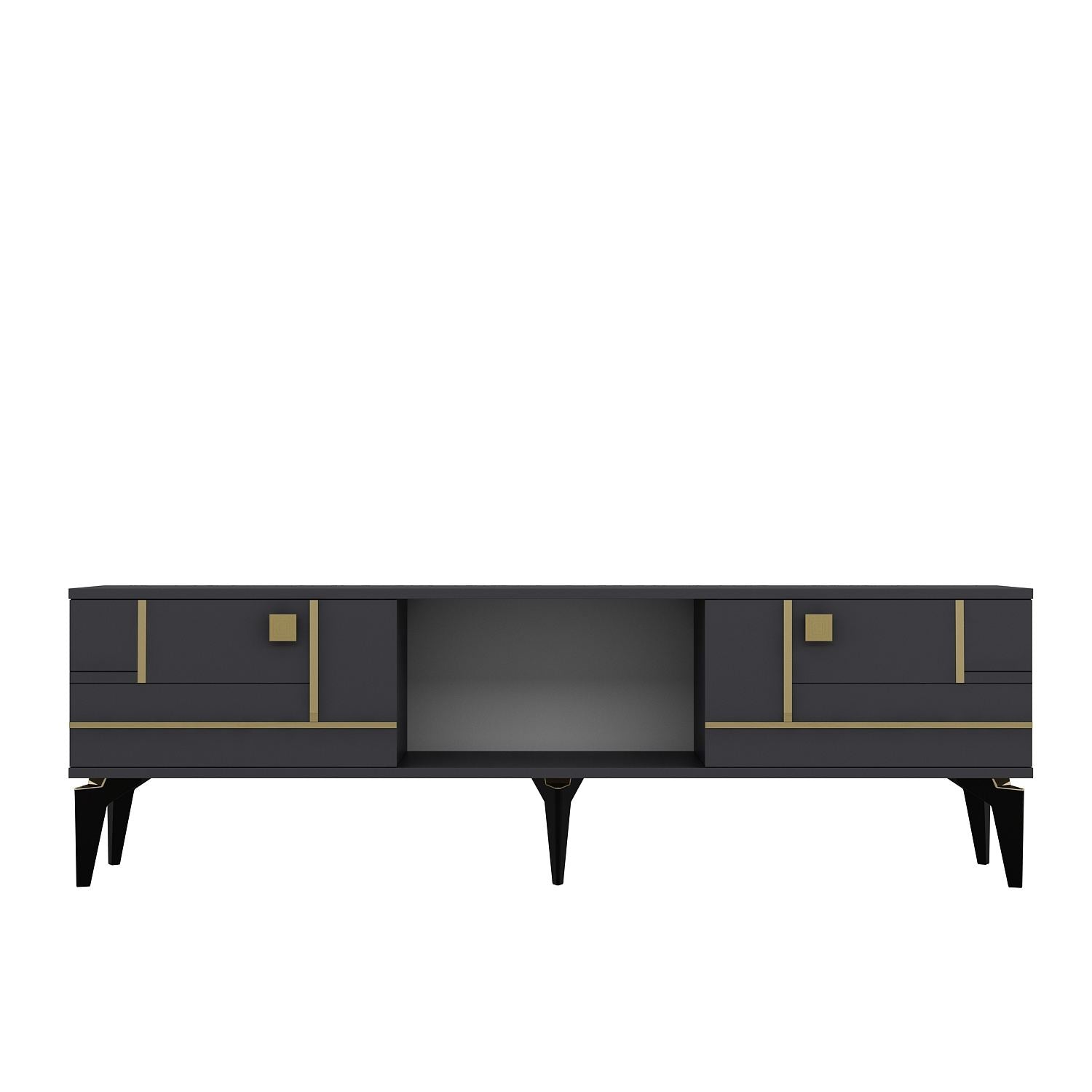 Móvel de TV – 150cm x 44.6cm x 29.6cm – Antracite e Dourado – MDF