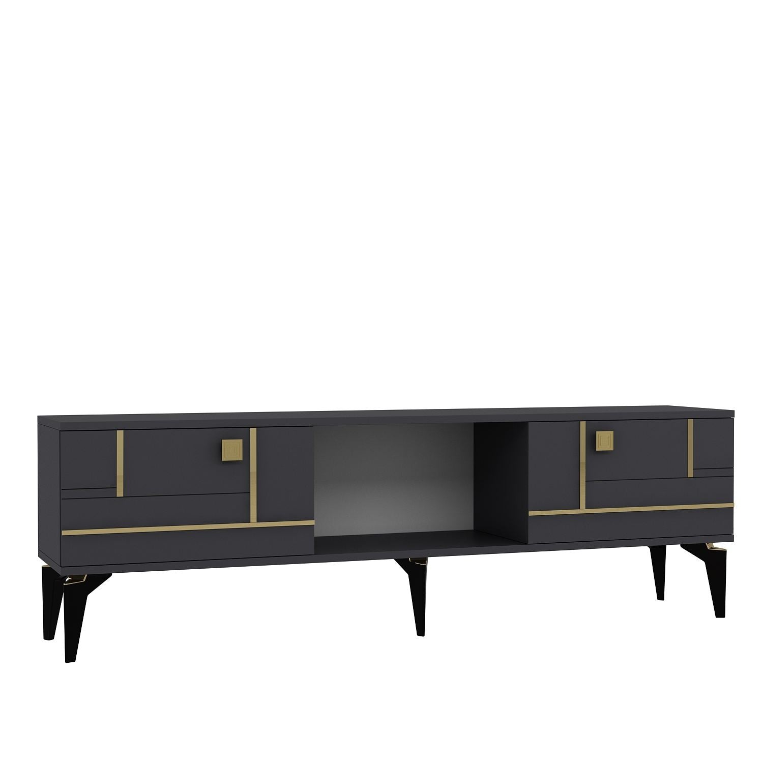 Móvel de TV – 150cm x 44.6cm x 29.6cm – Antracite e Dourado – MDF