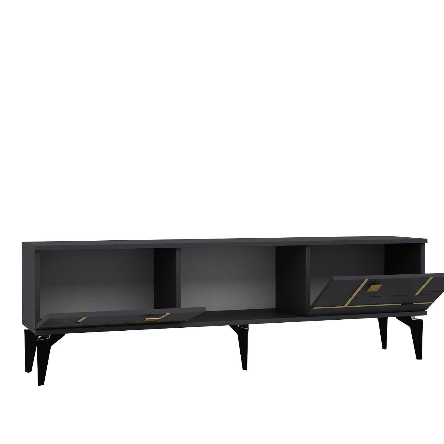 Móvel de TV – 150cm x 44.6cm x 29.6cm – Antracite e Dourado – MDF