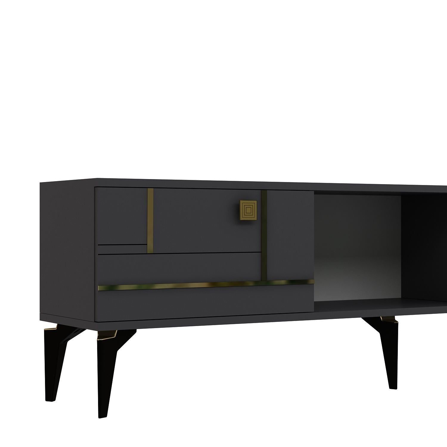 Móvel de TV – 150cm x 44.6cm x 29.6cm – Antracite e Dourado – MDF