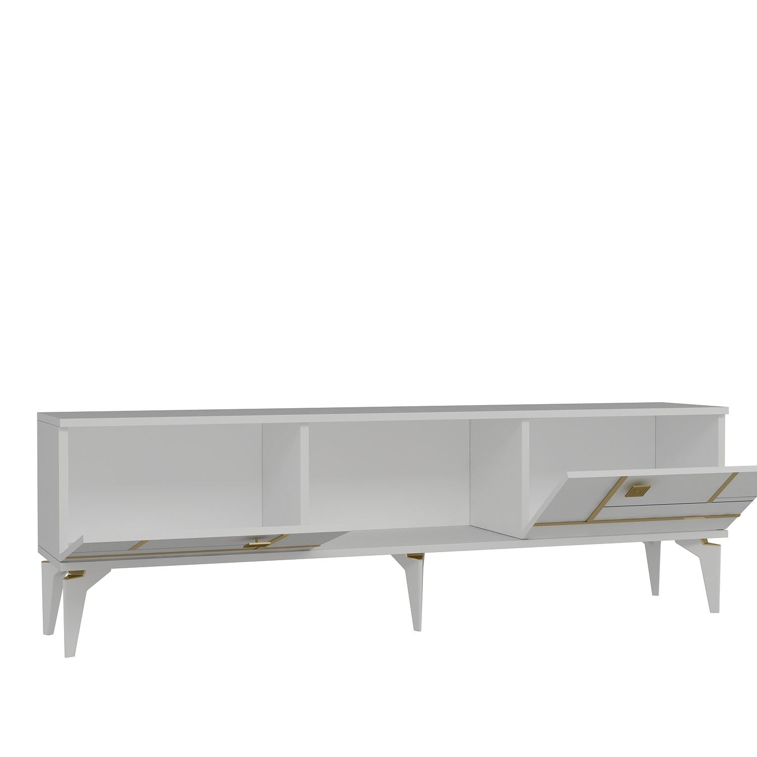 Móvel de TV – 150cm – Branco e Dourado – MDF