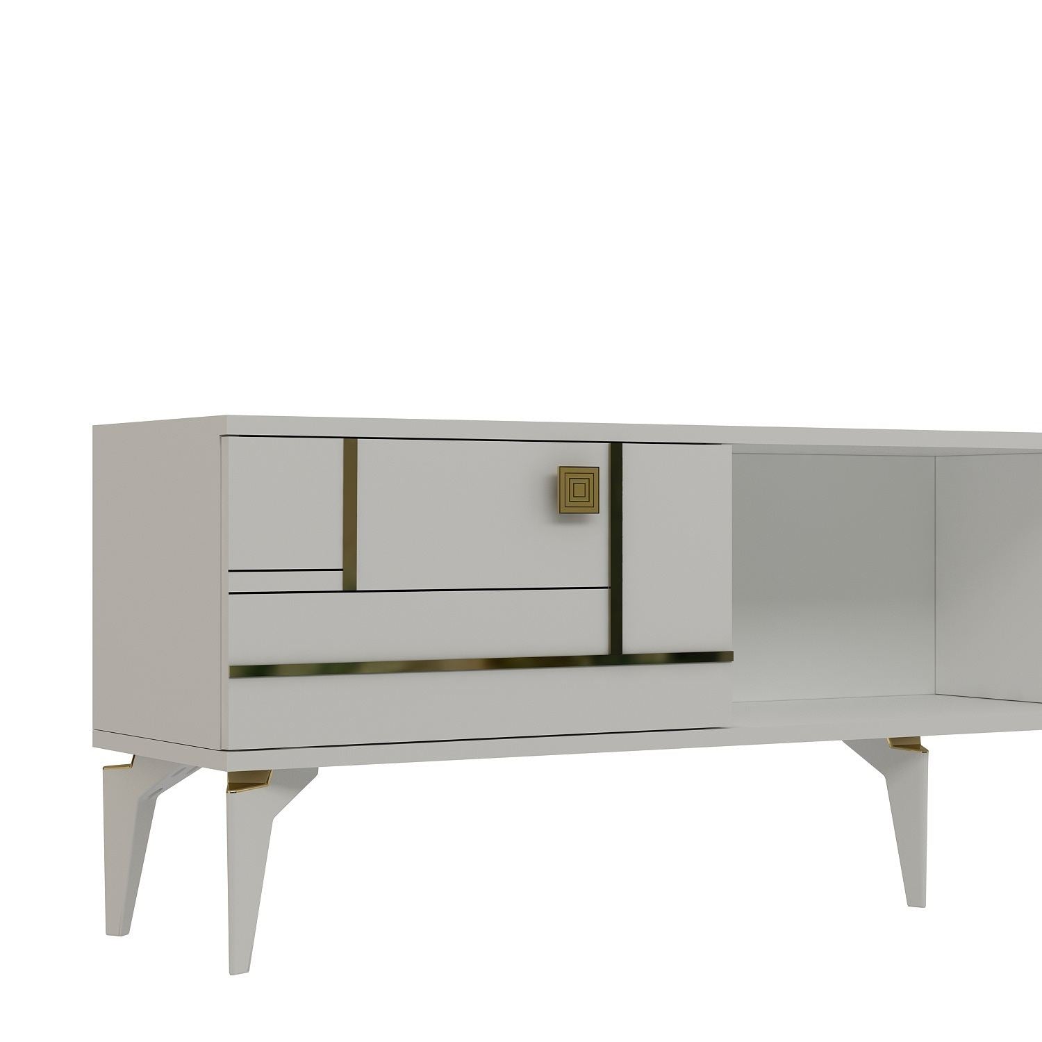 Móvel de TV – 150cm – Branco e Dourado – MDF