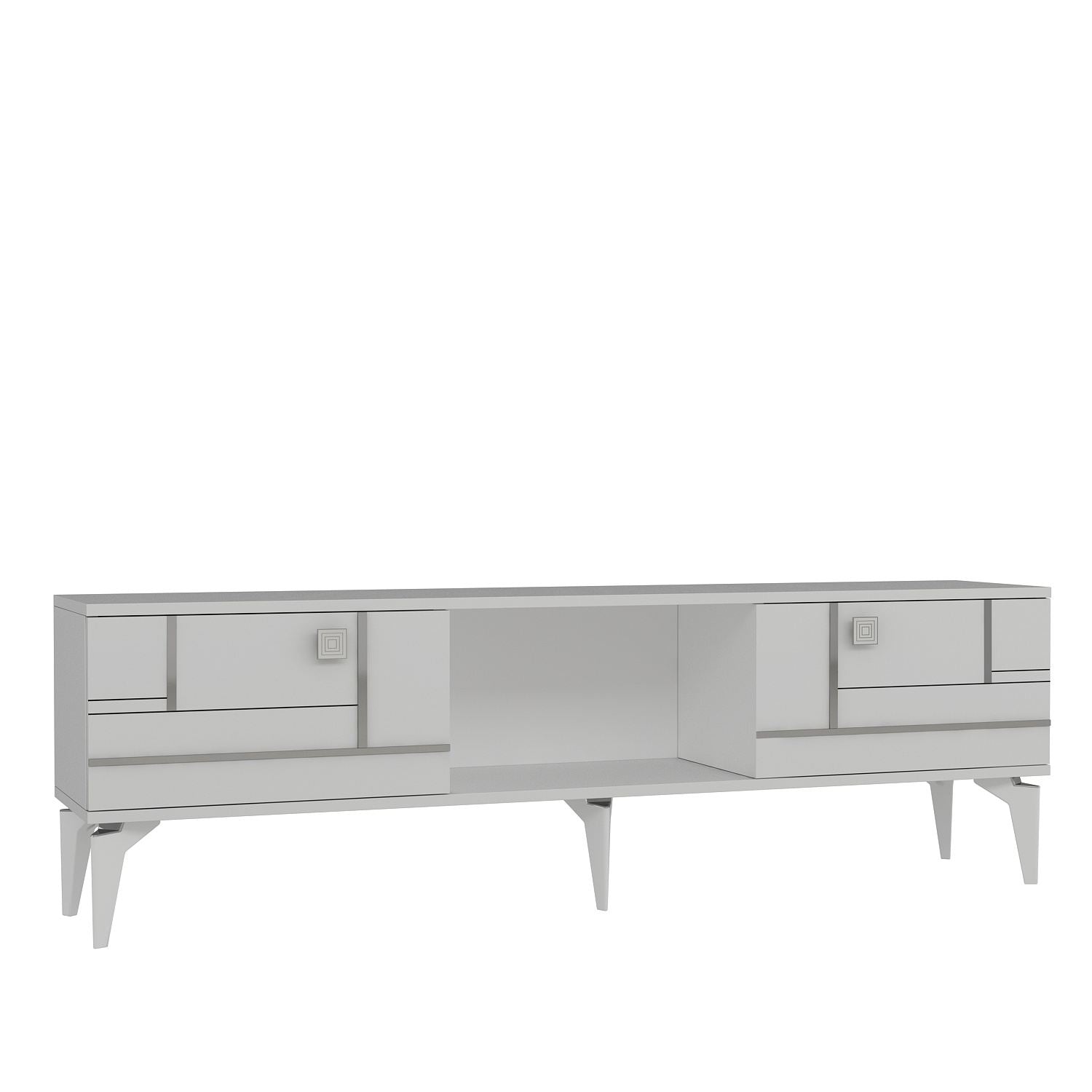 Móvel de TV – 150 cm x 44,6 cm x 29,6 cm – Branco e Prata – Aglomerado