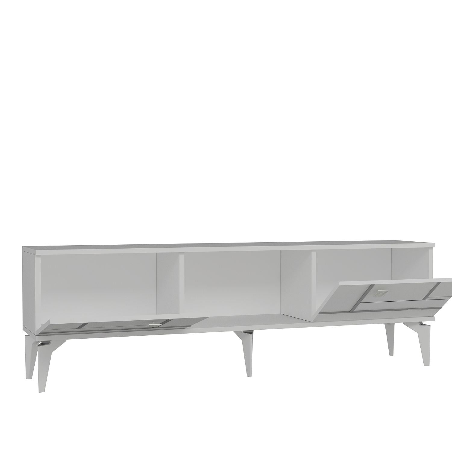 Móvel de TV – 150 cm x 44,6 cm x 29,6 cm – Branco e Prata – Aglomerado