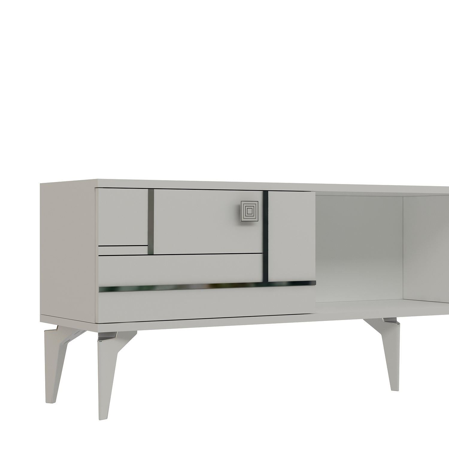 Móvel de TV – 150 cm x 44,6 cm x 29,6 cm – Branco e Prata – Aglomerado