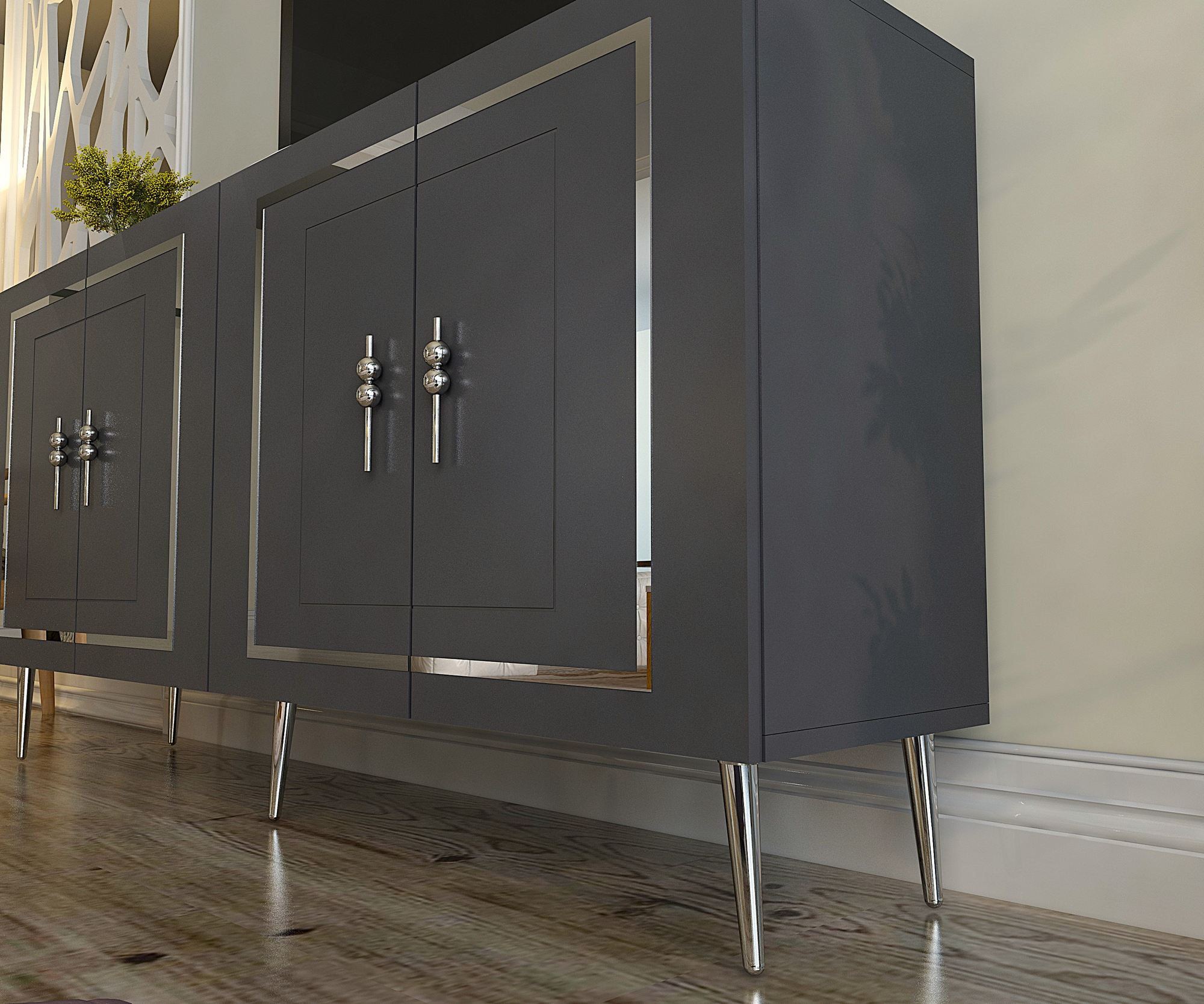Aparador – 150cm x 75cm x 35cm – Antracite e Prata – Aglomerado com revestimento de melamina