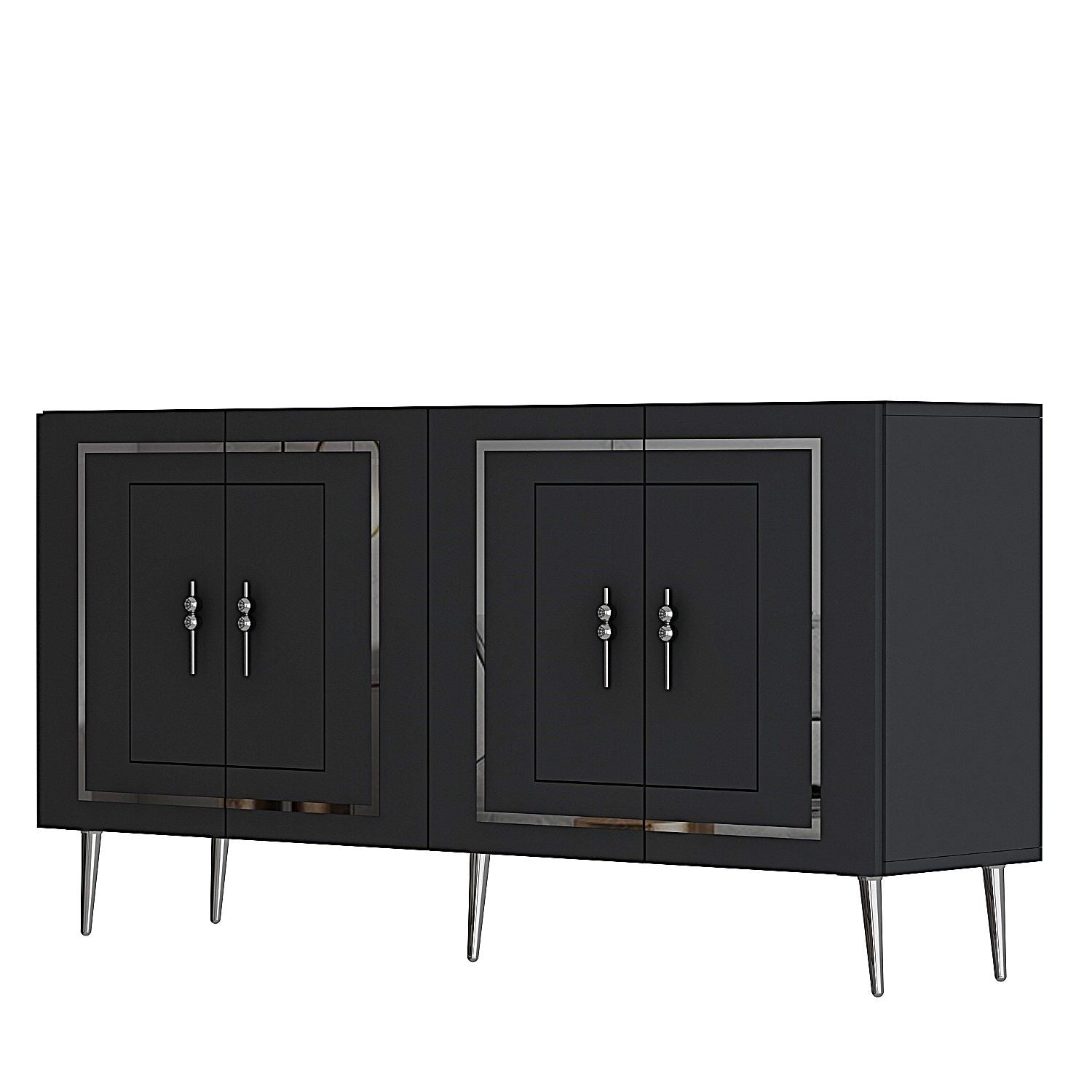Aparador – 150cm x 75cm x 35cm – Antracite e Prata – Aglomerado com revestimento de melamina