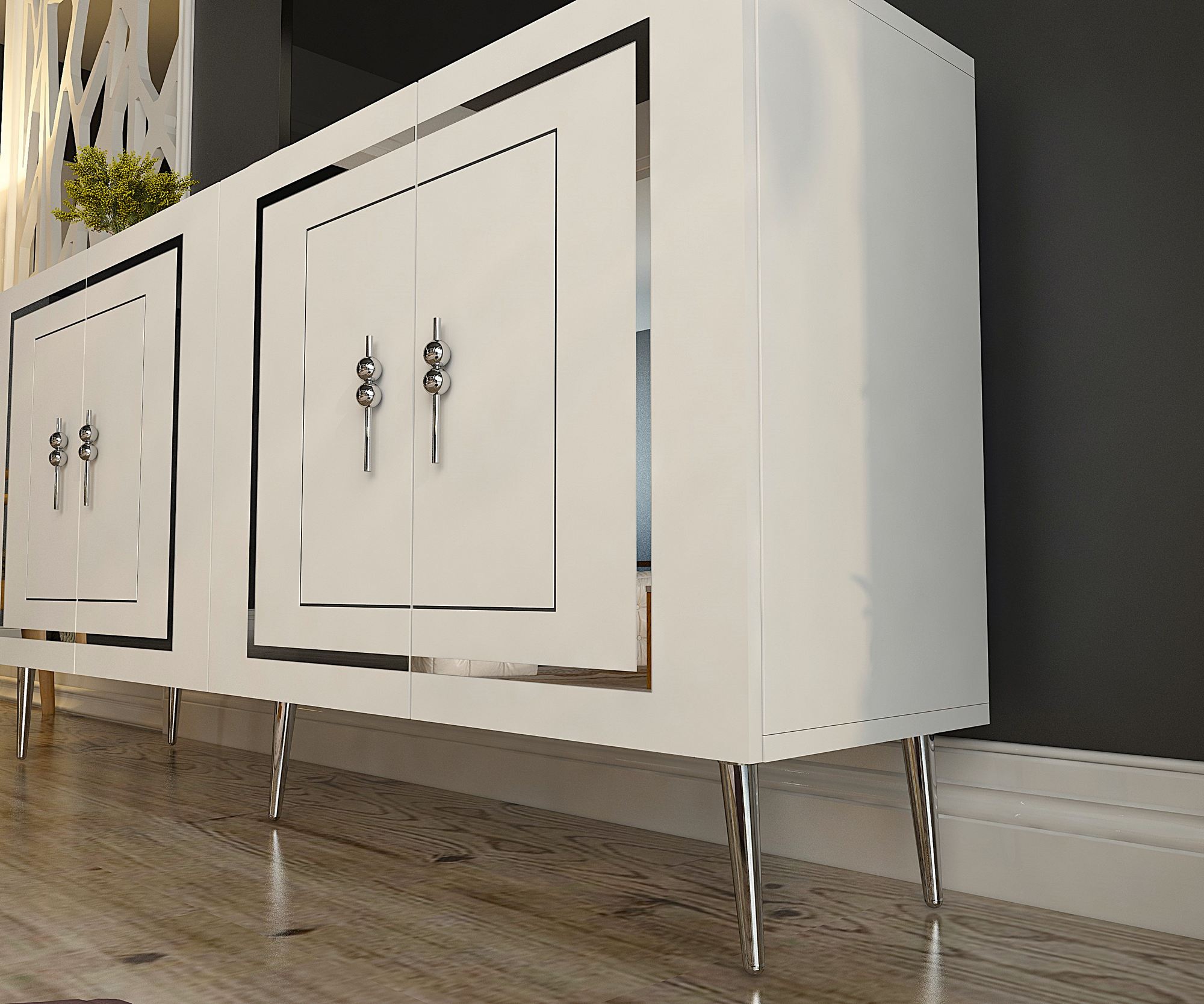 Aparador – 150 cm – Branco e Prata – Painel de partículas com melamina