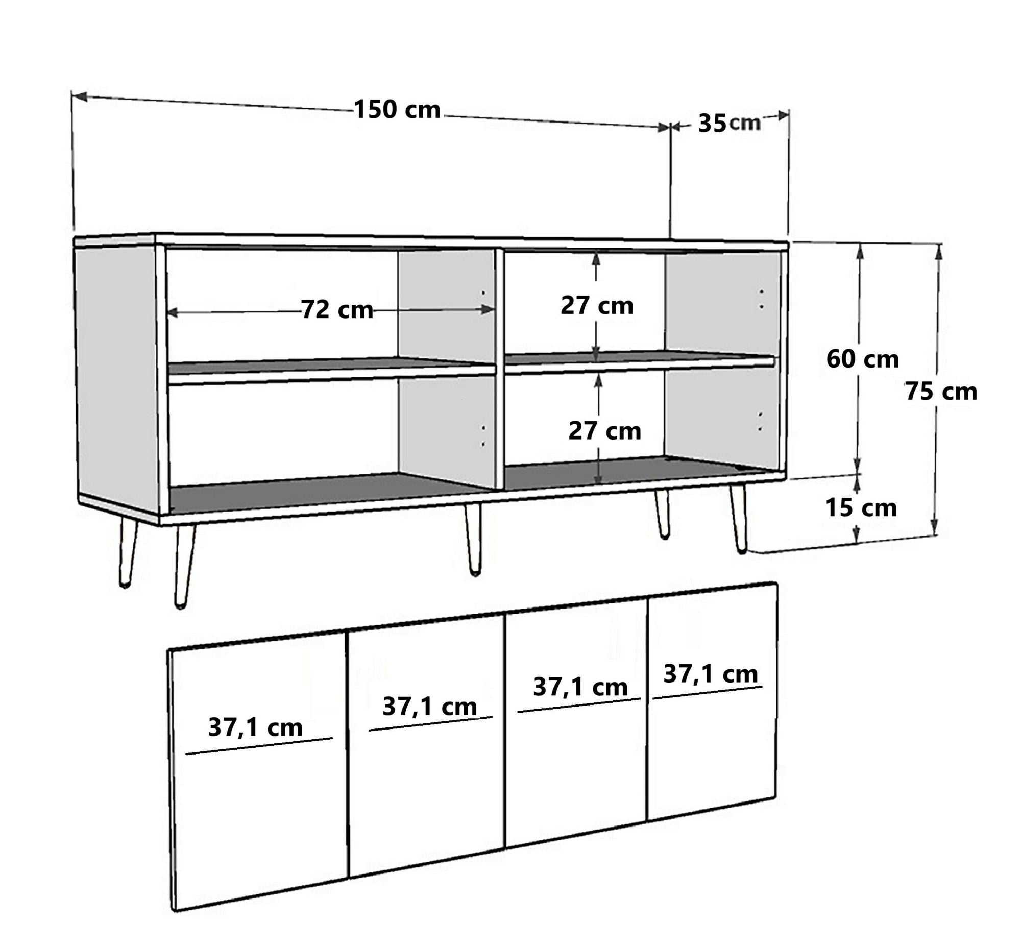 Aparador – 150cm – Antracite e Prata – Aglomerado