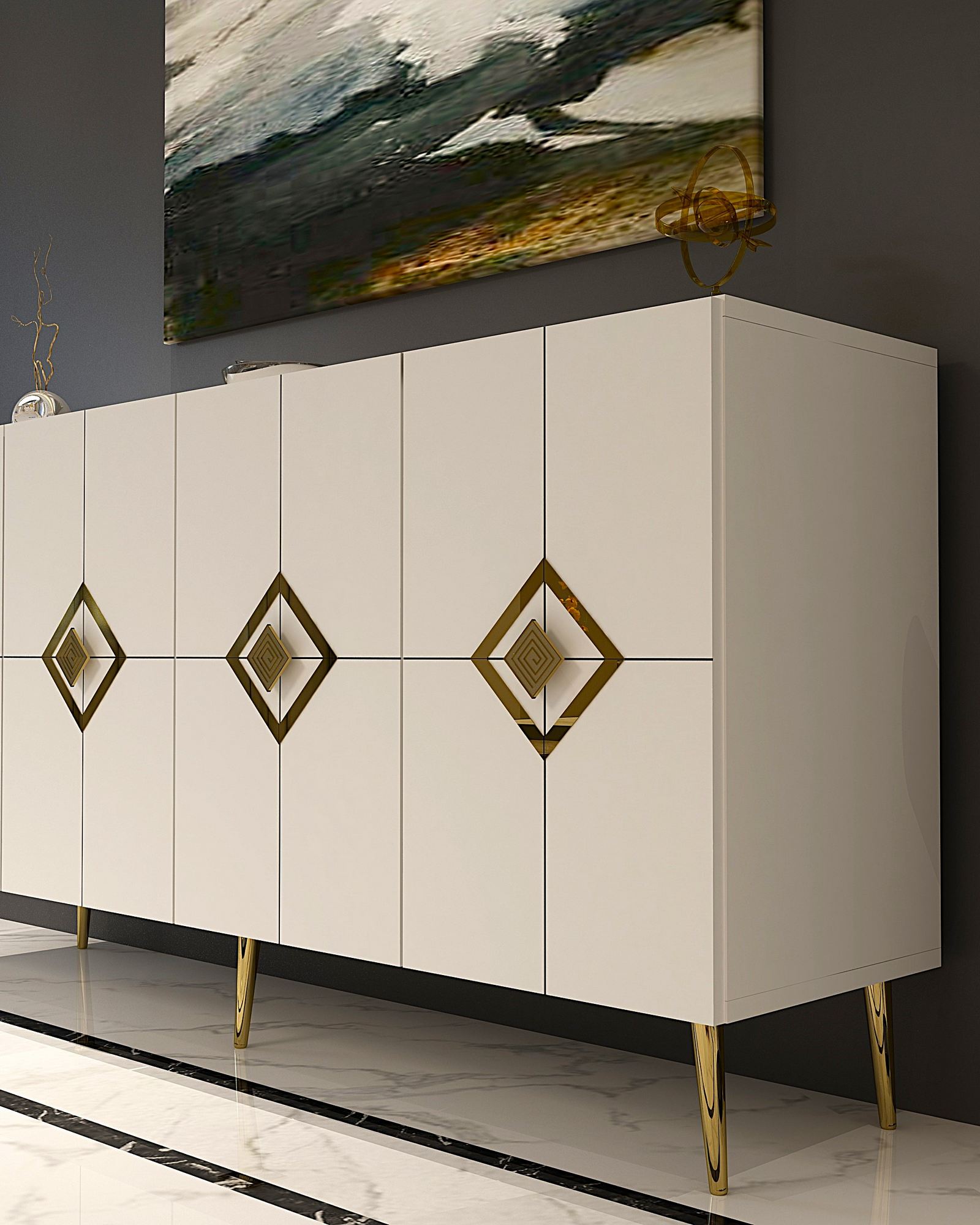 Aparador – 150 cm – Branco e Dourado – MDF