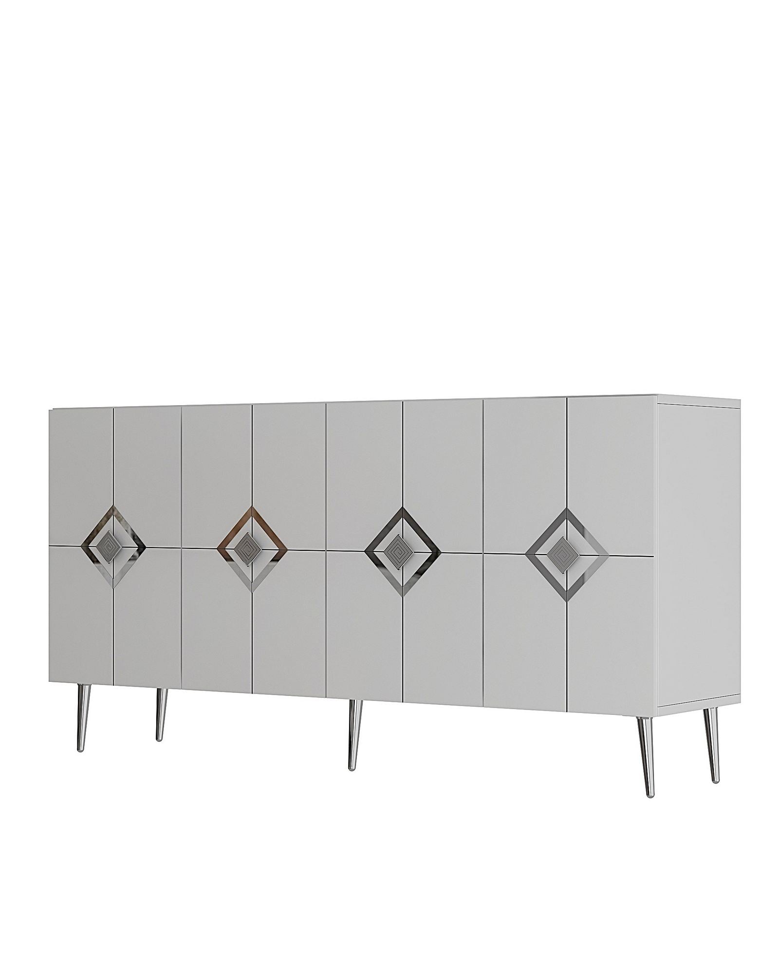 Aparador – 150 cm x 75 cm x 35 cm – Branco e Prata – Painel de partículas revestido com melamina