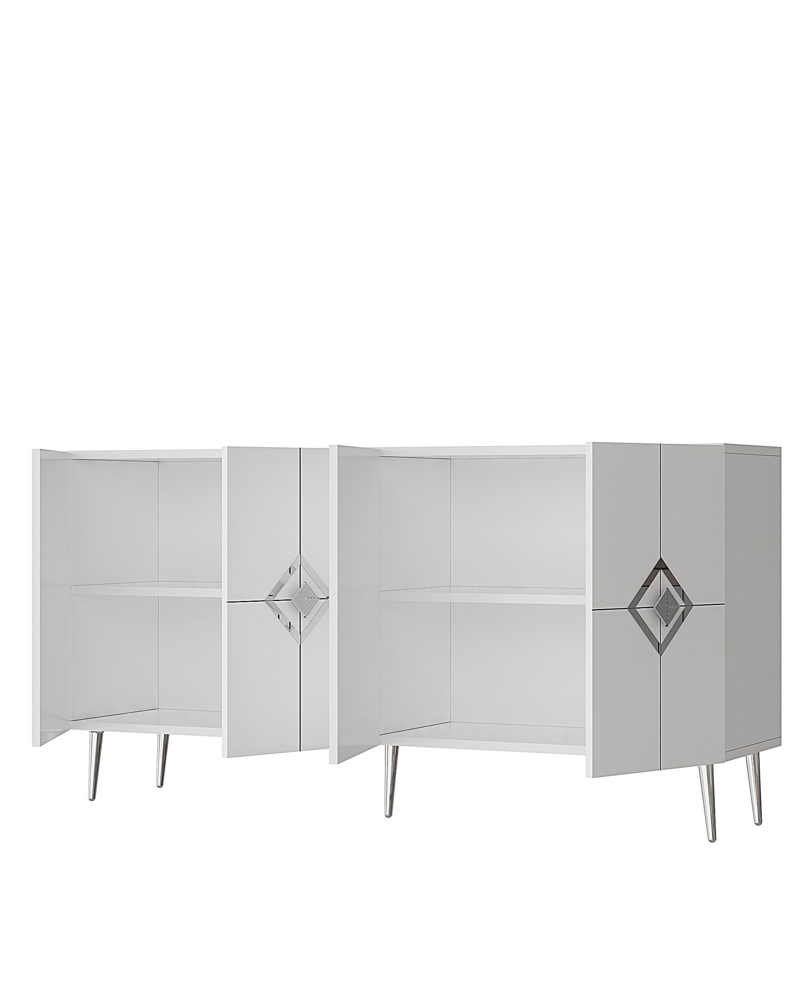 Aparador – 150 cm x 75 cm x 35 cm – Branco e Prata – Painel de partículas revestido com melamina