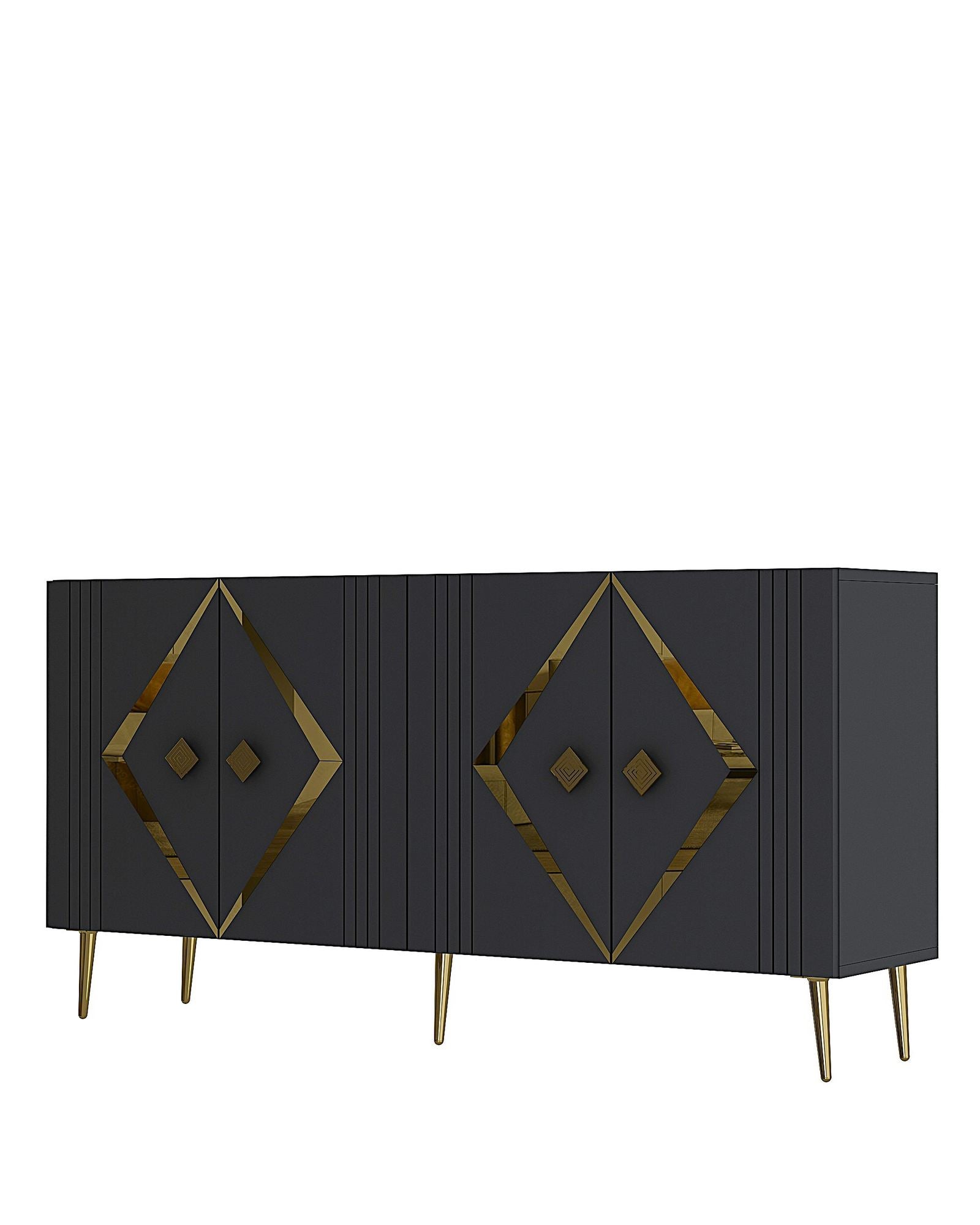Aparador – 150 cm x 75 cm x 35 cm – Antracite e Ouro – Painel de Partículas Revestido em 100% Melamina