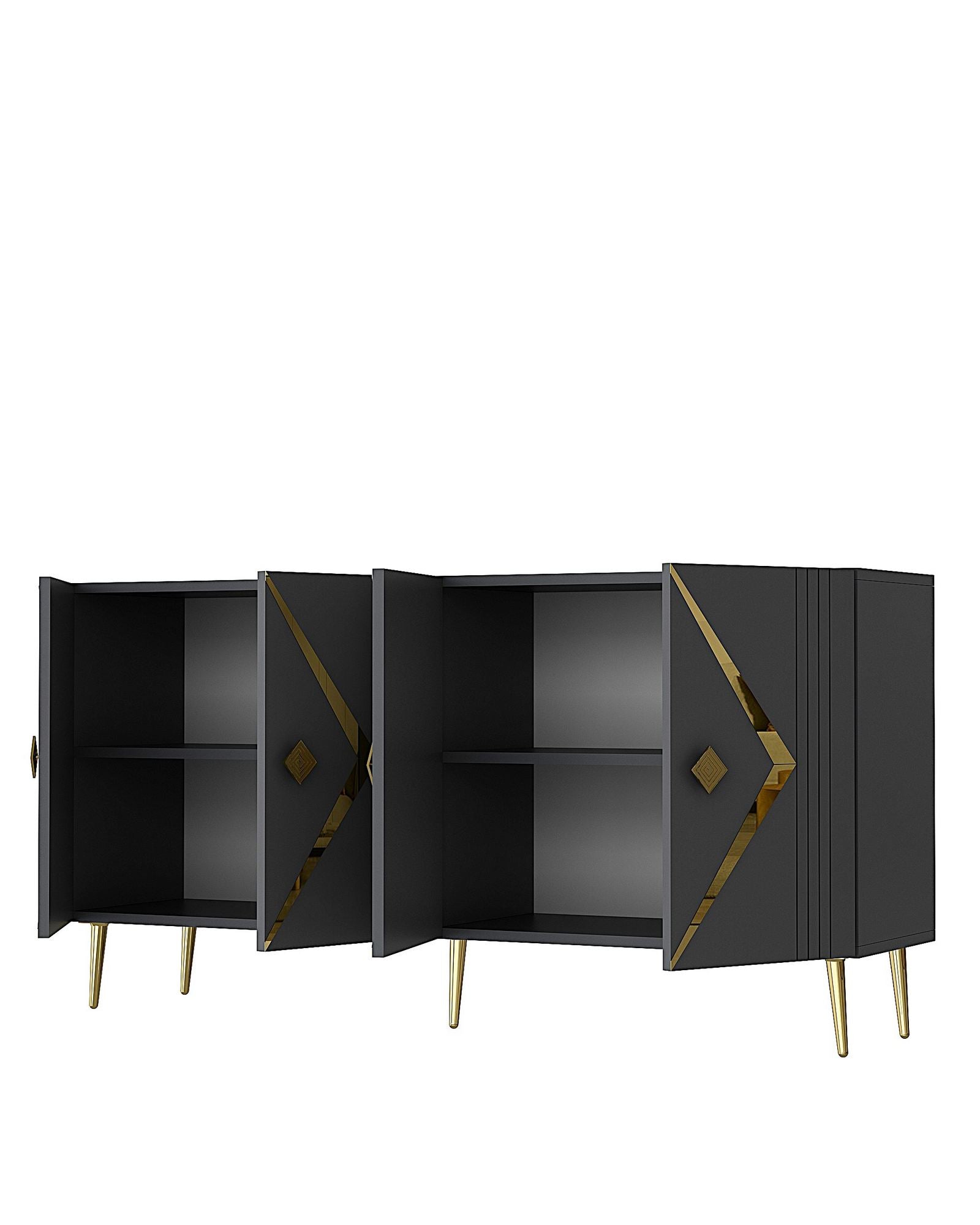 Aparador – 150 cm x 75 cm x 35 cm – Antracite e Ouro – Painel de Partículas Revestido em 100% Melamina