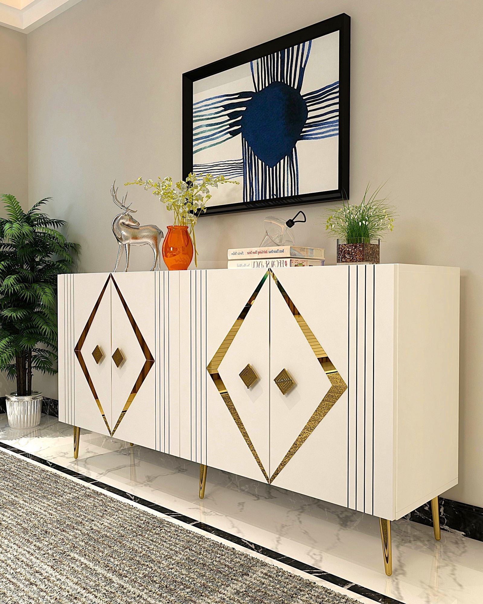 Aparador – 150 cm – Branco e Dourado – MDF
