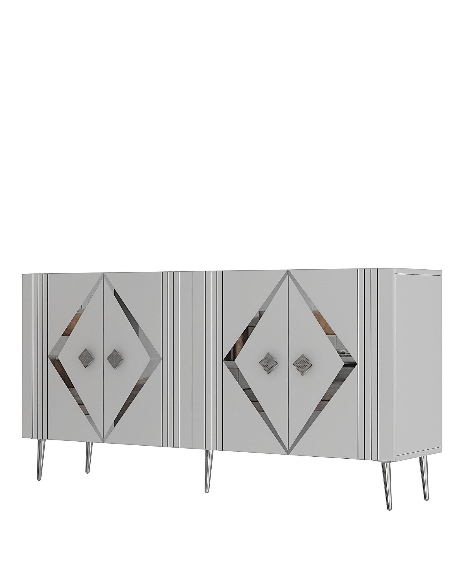 Aparador – 150 cm – Branco e Prata – Painel de partículas revestido com melamina