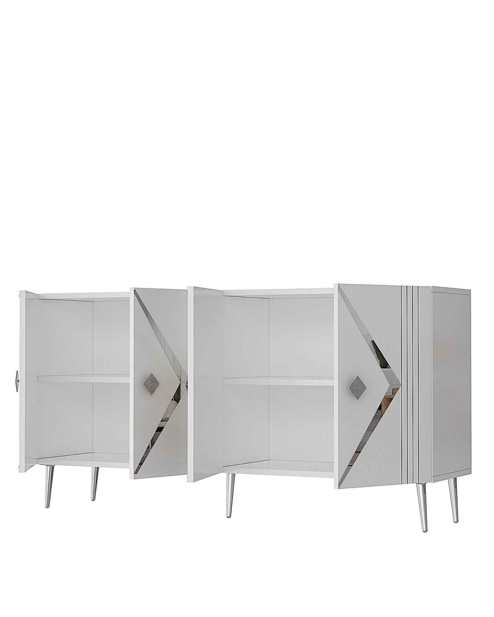 Aparador – 150 cm – Branco e Prata – Painel de partículas revestido com melamina