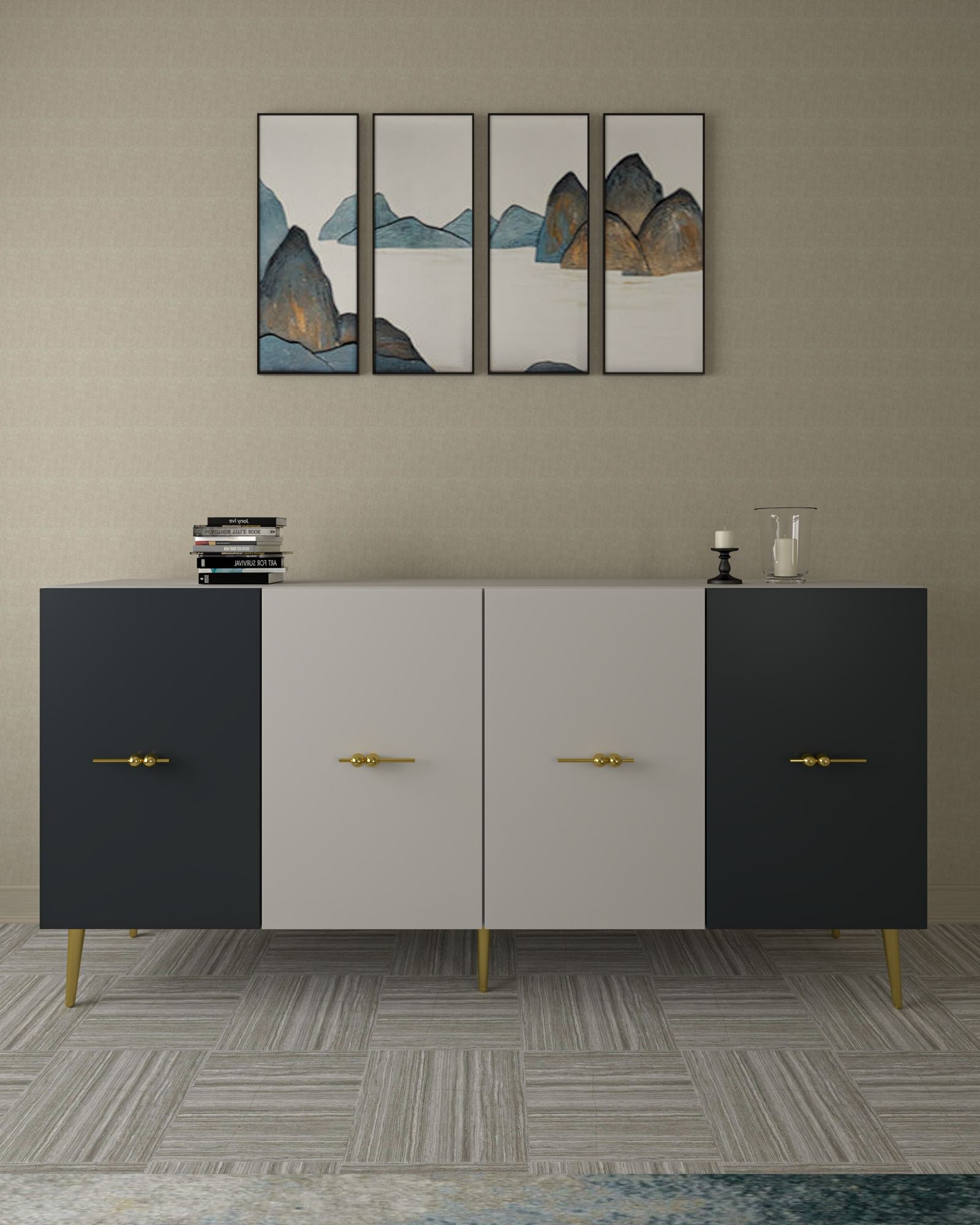 Aparador – 150 cm – Branco e Antracite – Aglomerado