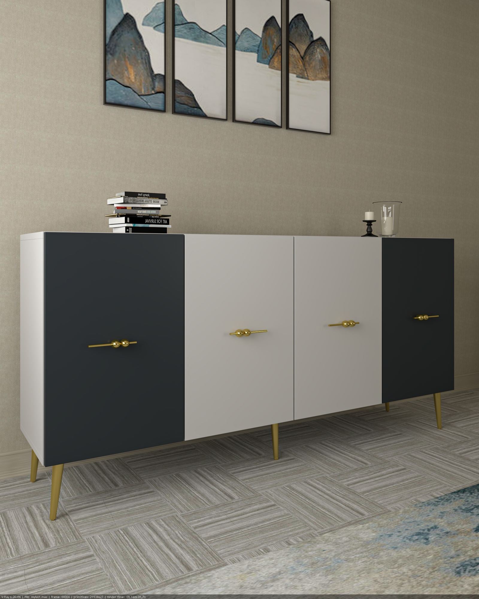 Aparador – 150 cm – Branco e Antracite – Aglomerado