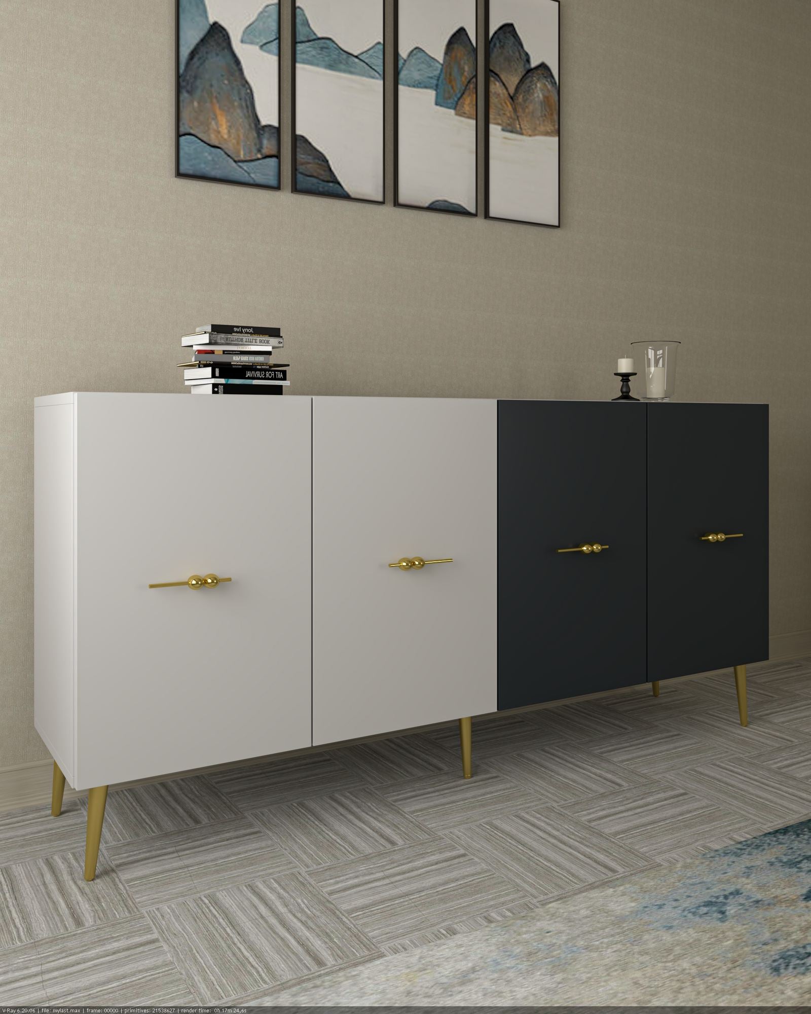 Aparador – 150 cm – Branco e Antracite – Aglomerado