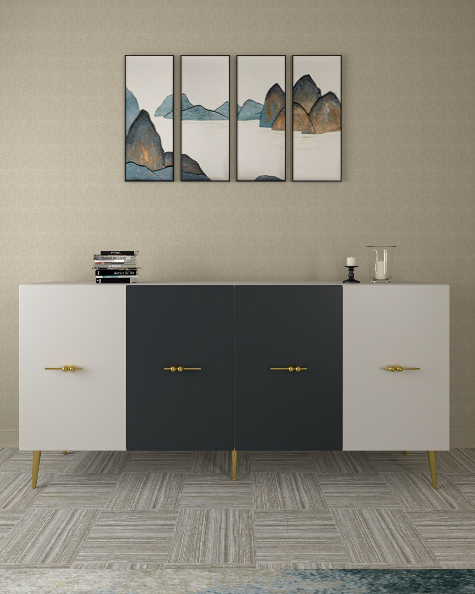 Aparador – 150 cm – Branco e Antracite – Aglomerado