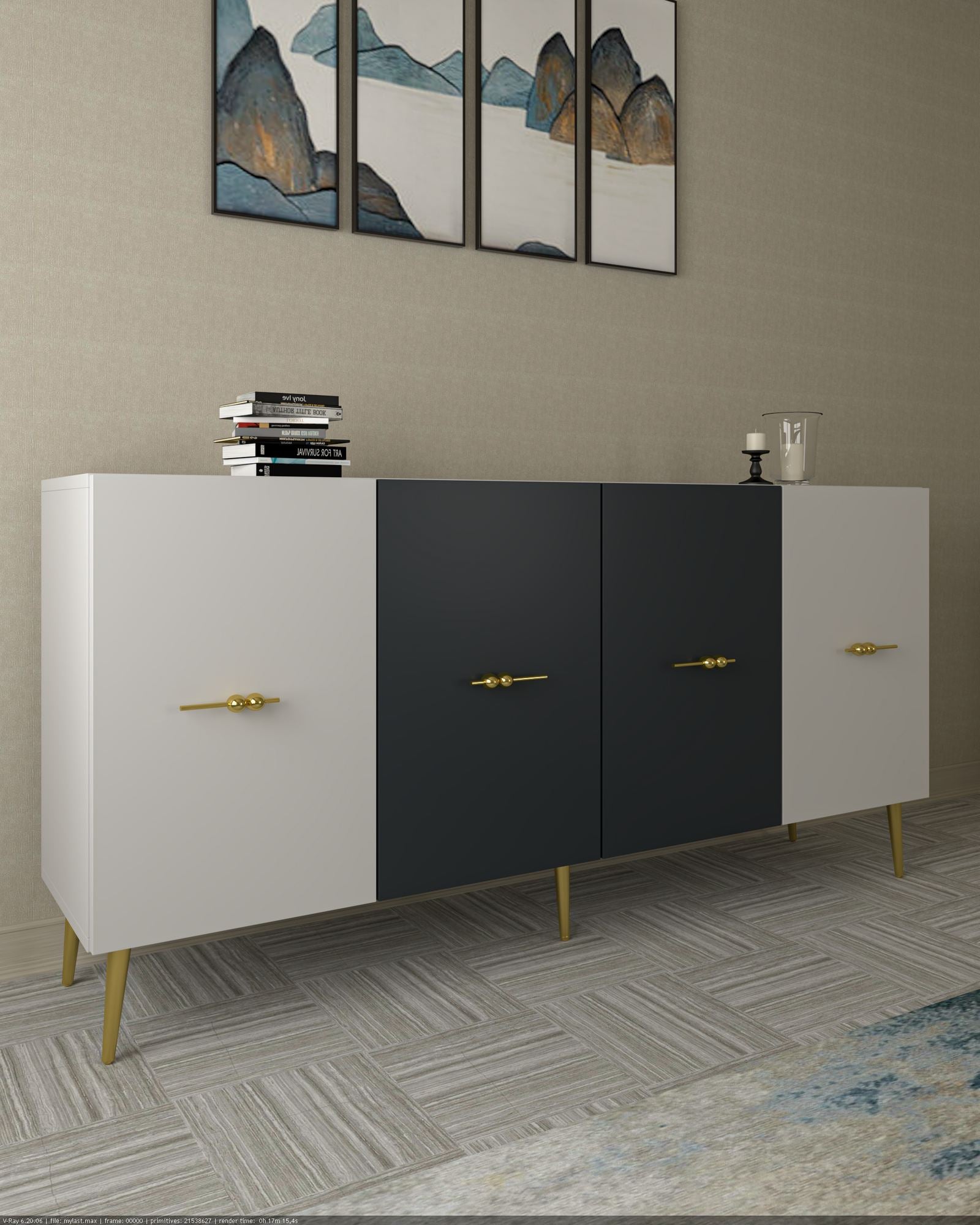 Aparador – 150 cm – Branco e Antracite – Aglomerado
