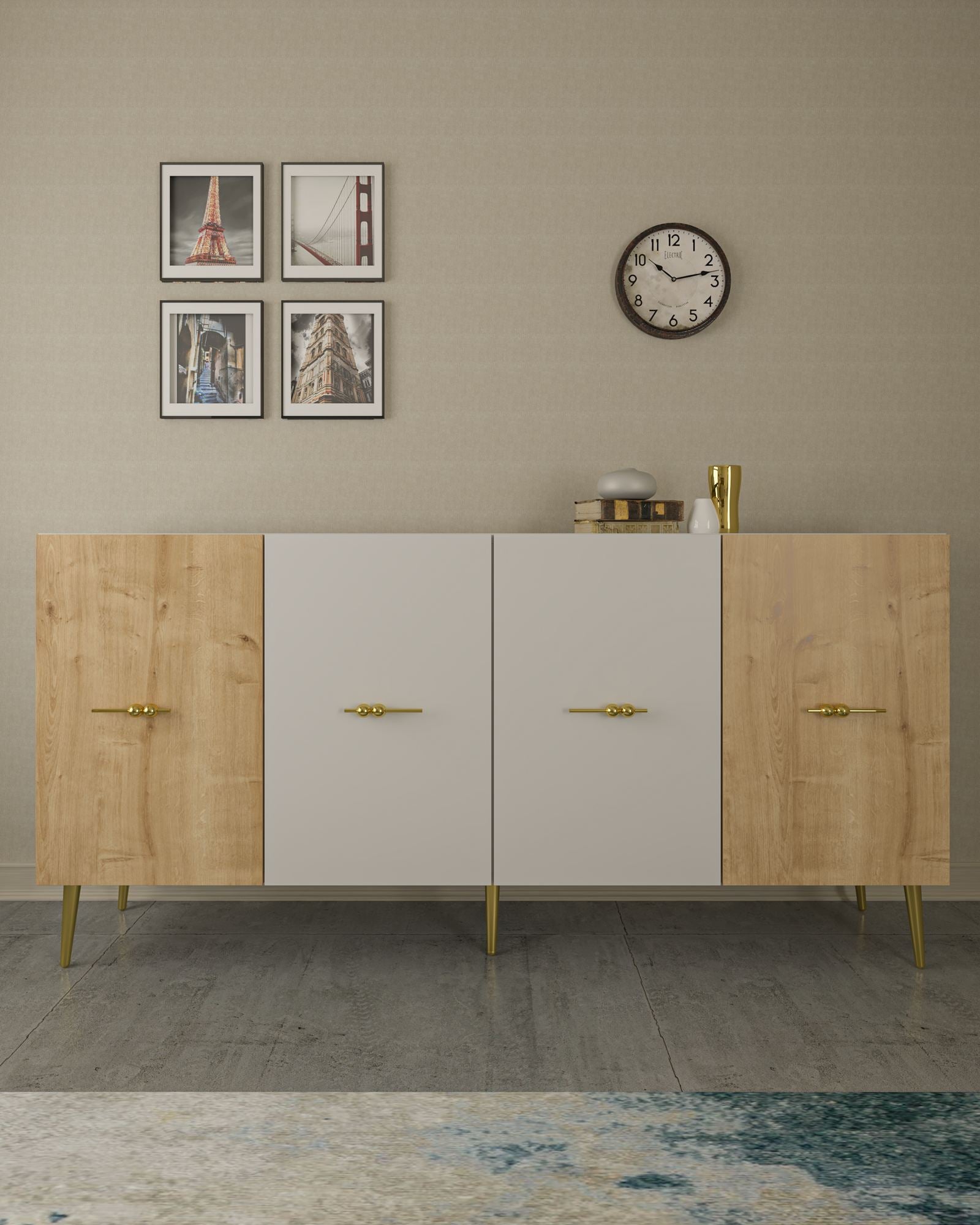 Aparador – 150x75x35 cm – Branco e Carvalho Safira – Aglomerado