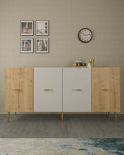 Aparador – 150x75x35 cm – Branco e Carvalho Safira – Aglomerado