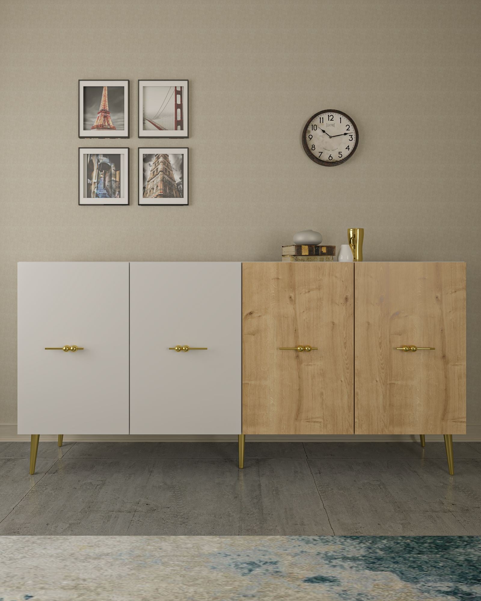 Aparador – 150x75x35 cm – Branco e Carvalho Safira – Aglomerado