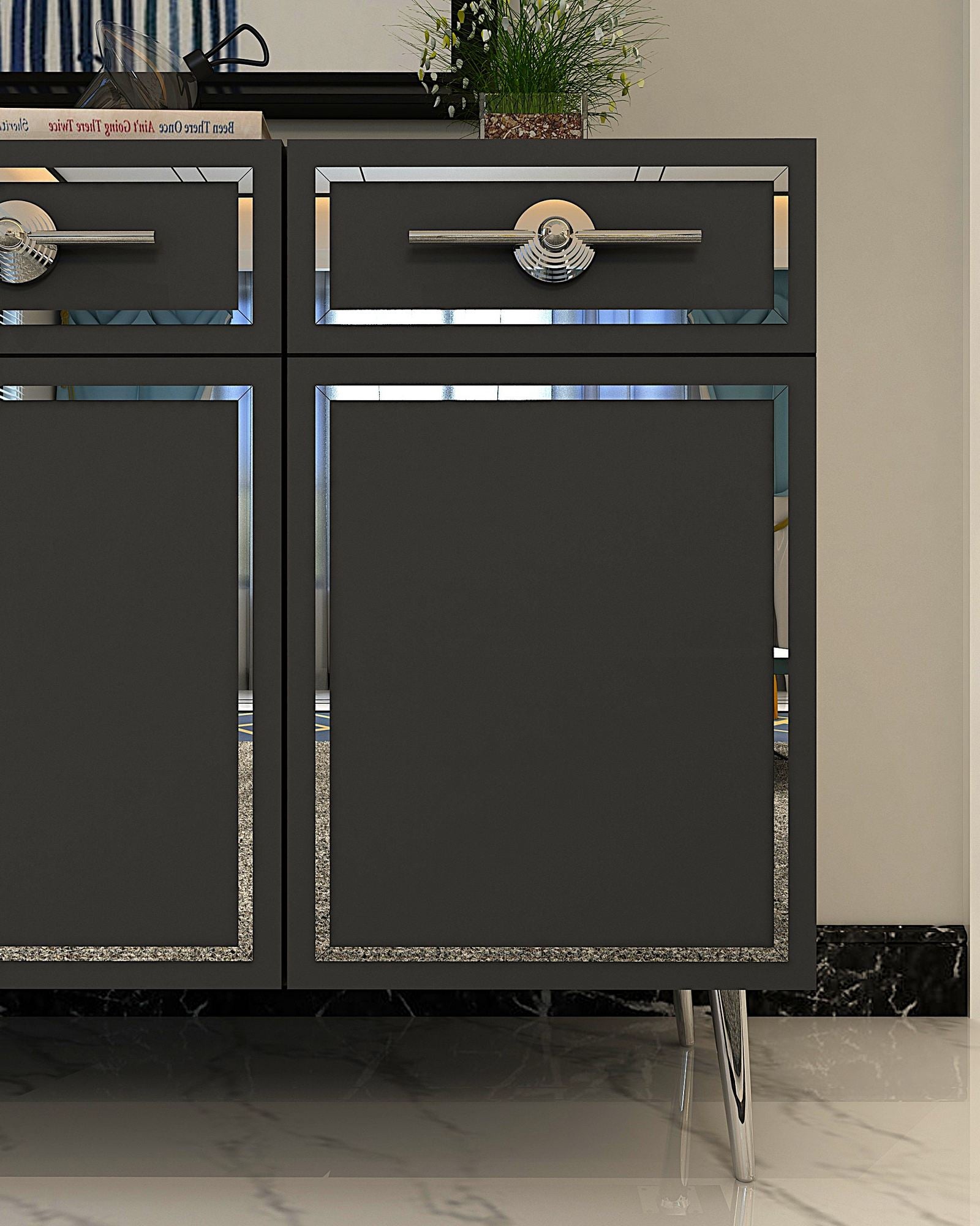 Aparador – 150cm – Antracite e Prata – painel de partículas revestido em melamina