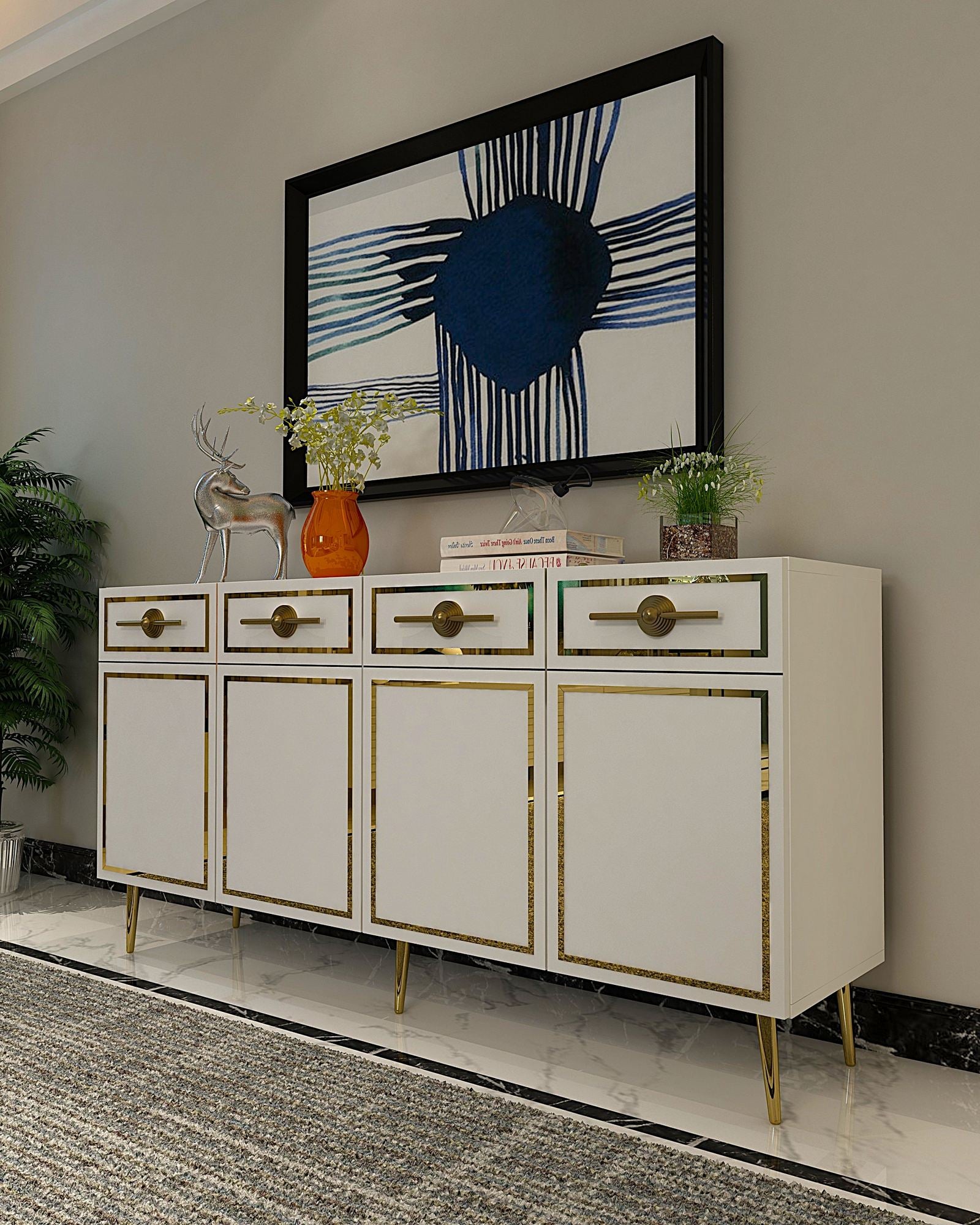 Aparador – 150 cm – Branco e Dourado – Aglomerado