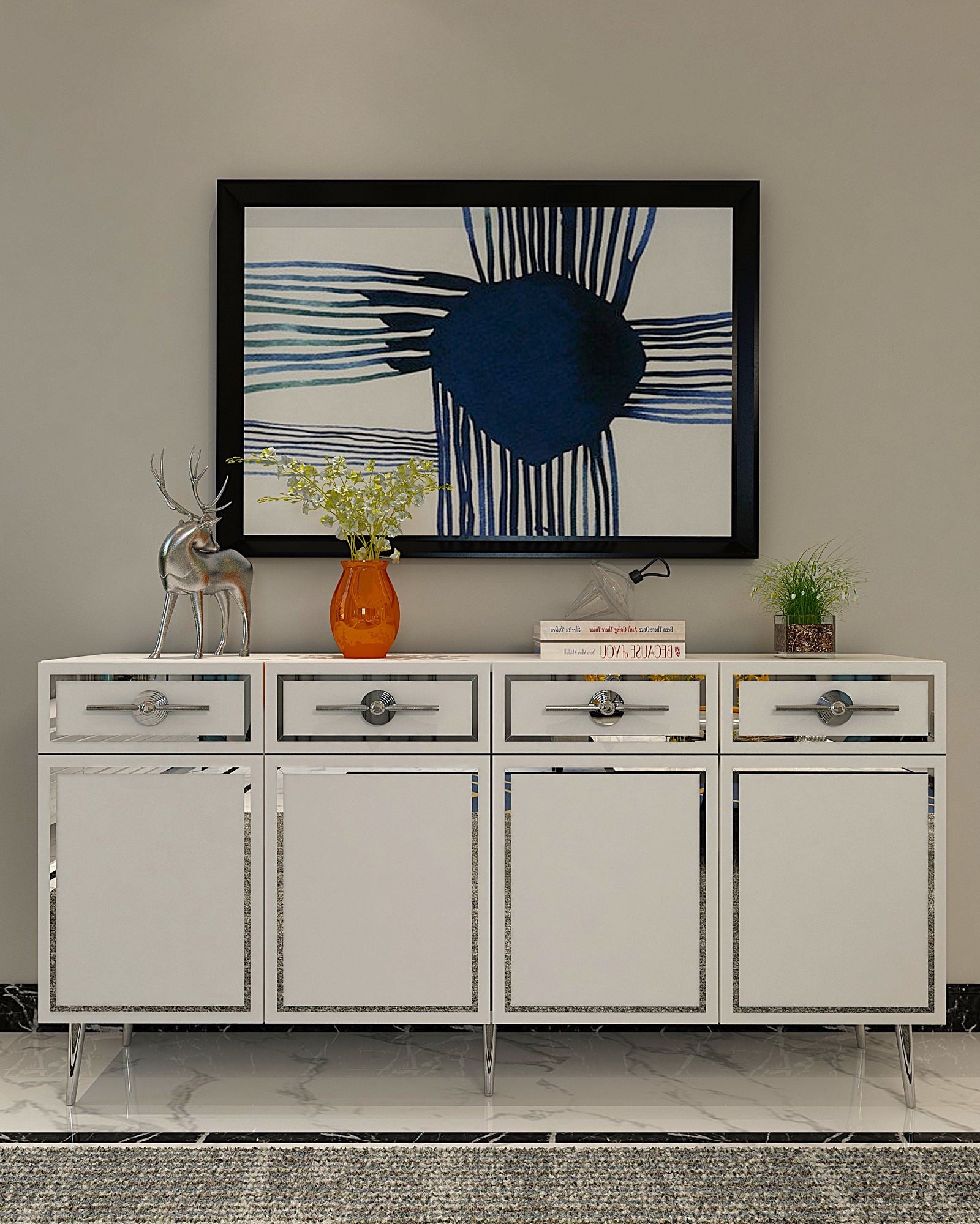 Aparador – 150 cm – Branco, Prata – Aglomerado