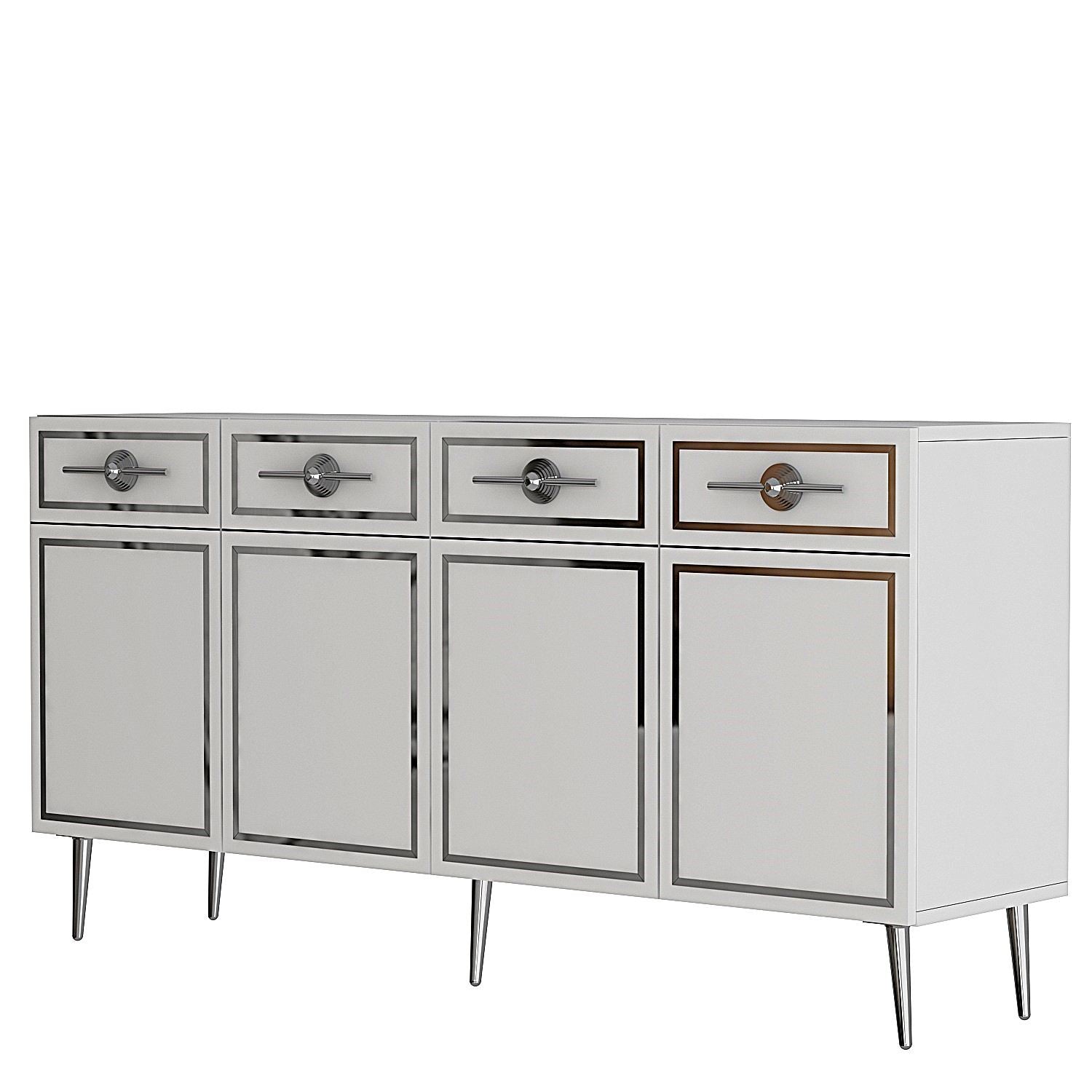 Aparador – 150 cm – Branco, Prata – Aglomerado
