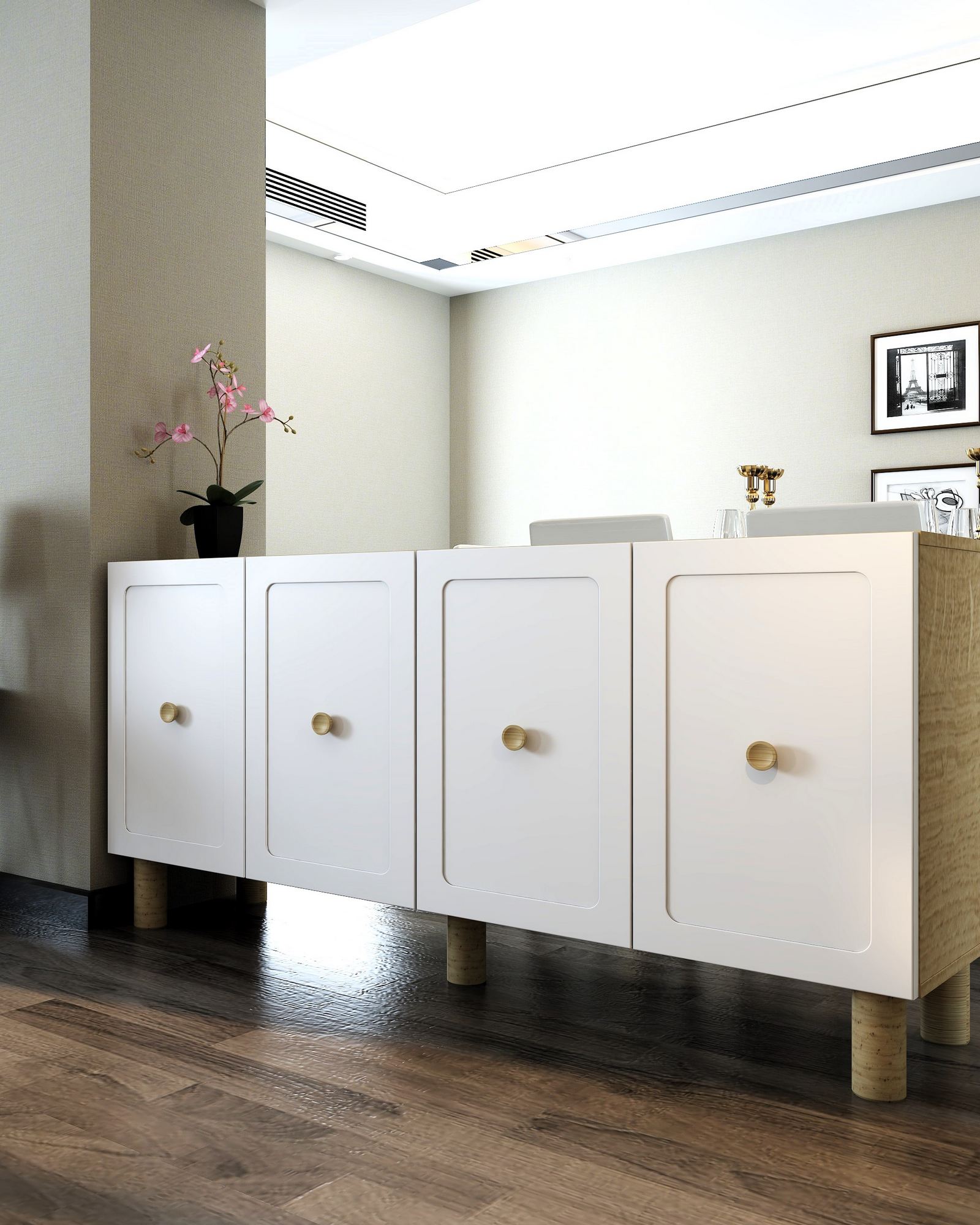 Aparador – 150cm x 75cm x 35cm – Carvalho Safira e Branco – Painel de partículas