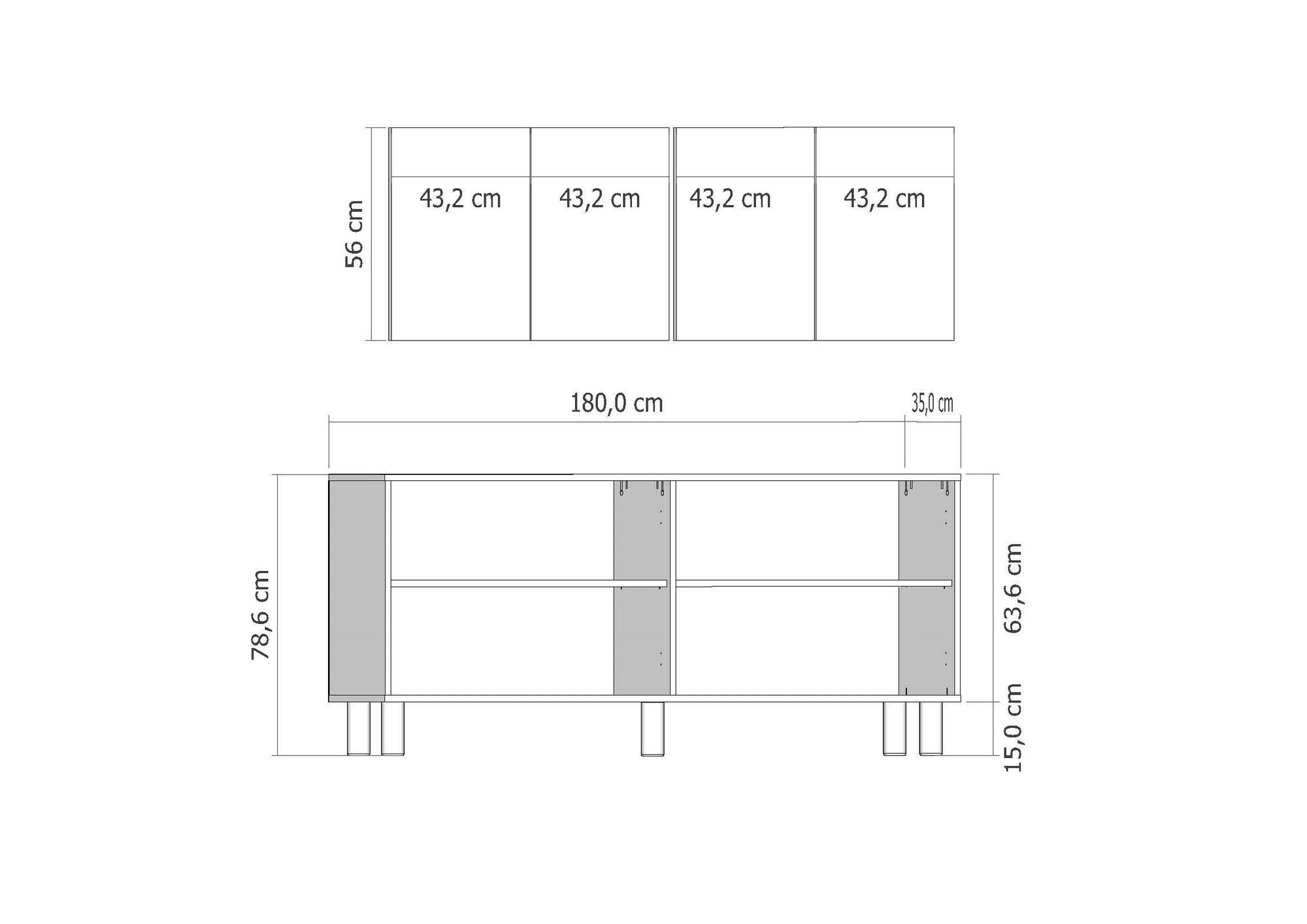 Aparador – 180cm x 78,6cm x 35cm – Carvalho Safira e Branco – Aglomerado