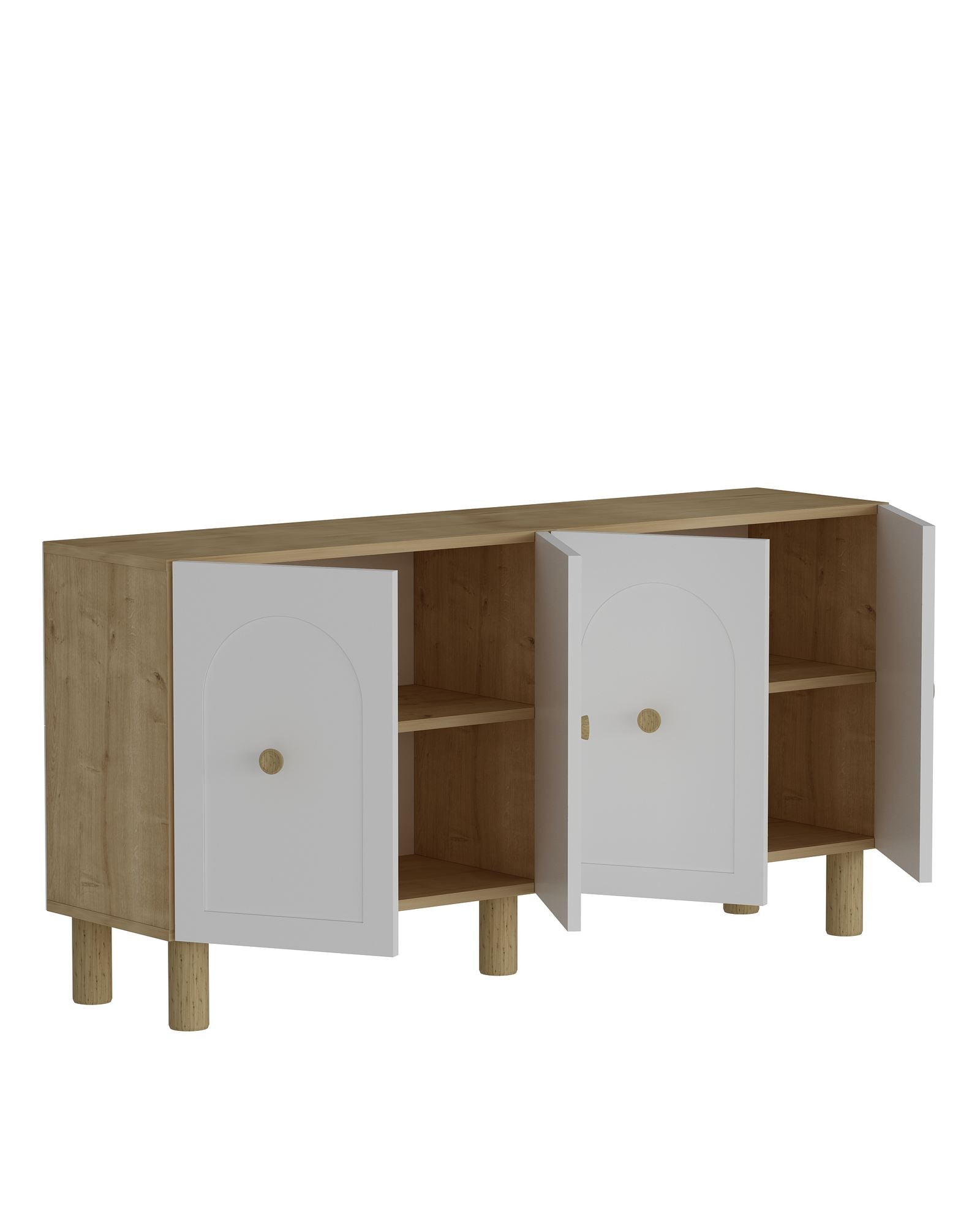 Aparador – 150cm x 75cm x 35cm – Carvalho Safira e Branco – Painel de partículas revestido com melamina