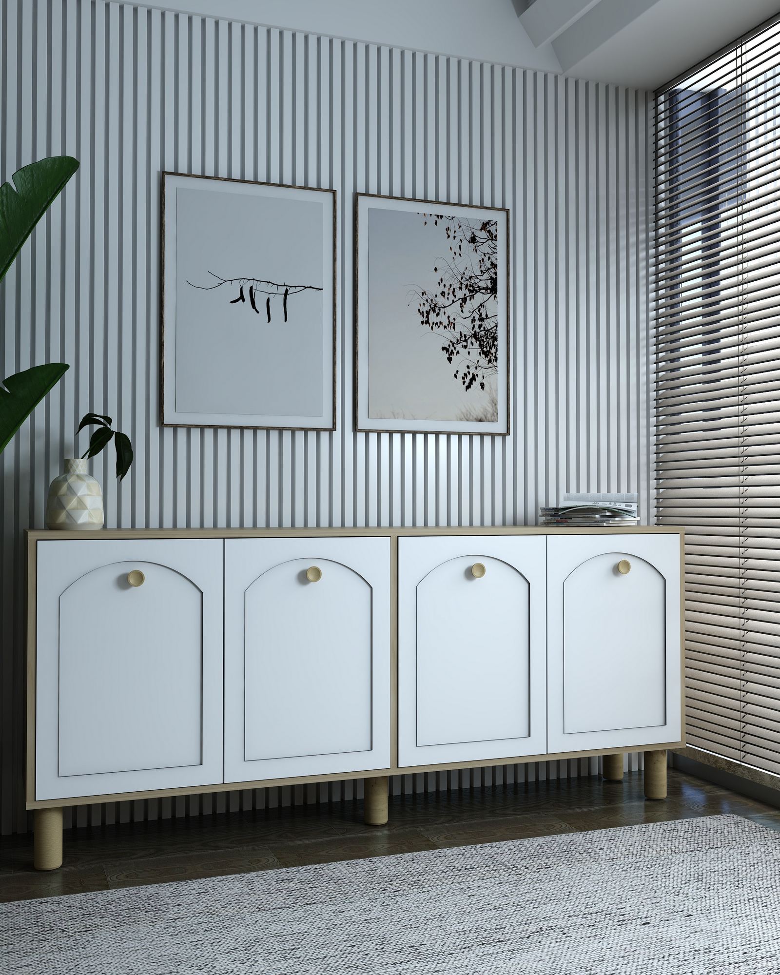 Aparador – 180cm x 78,6cm x 35cm – Carvalho Safira e Branco – Aglomerado