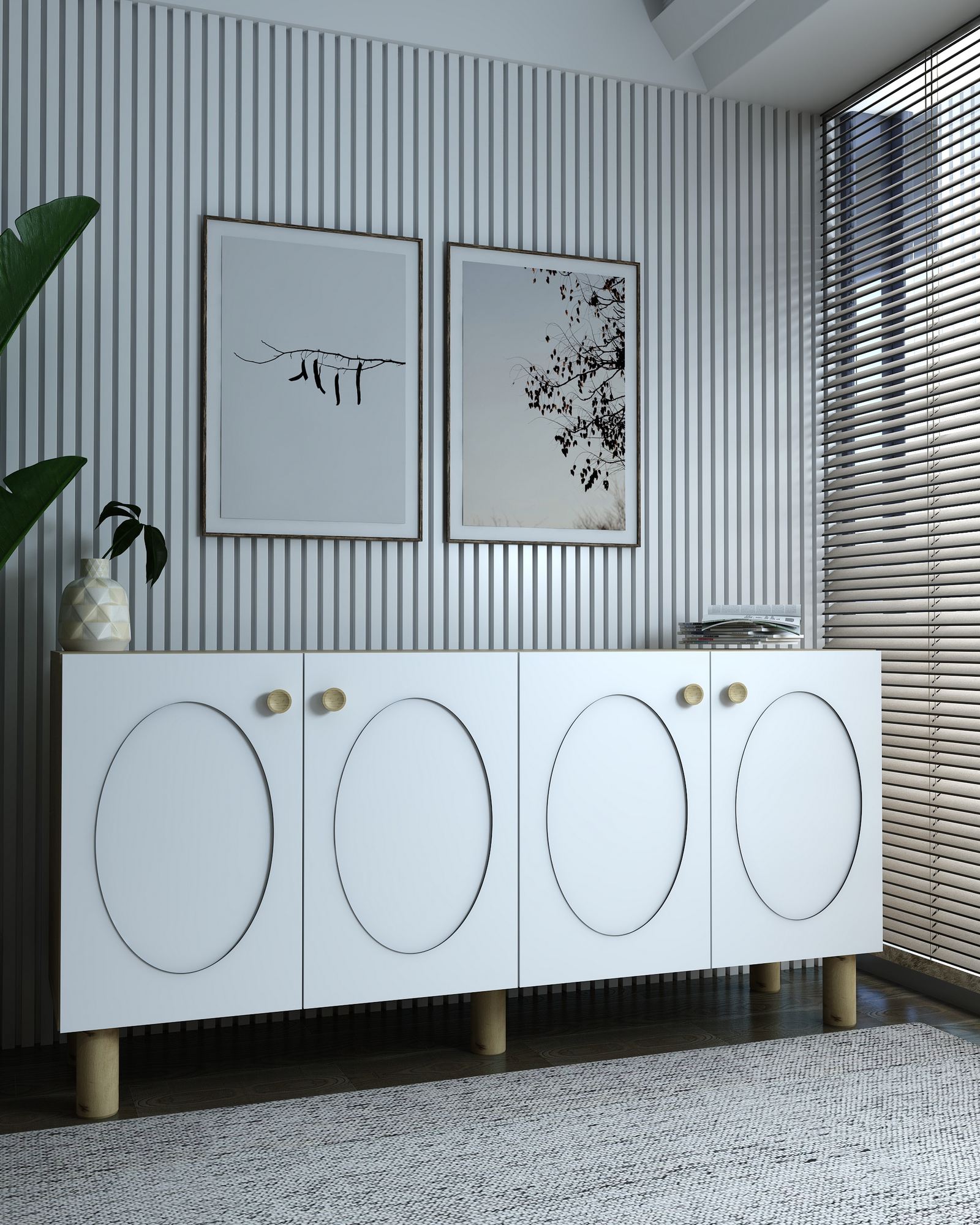 Aparador – 150cm x 75cm x 35cm – Carvalho Safira e Branco – Painel de Partículas
