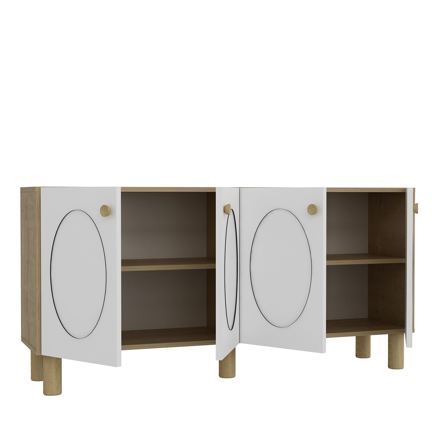 Aparador – 150cm x 75cm x 35cm – Carvalho Safira e Branco – Painel de Partículas