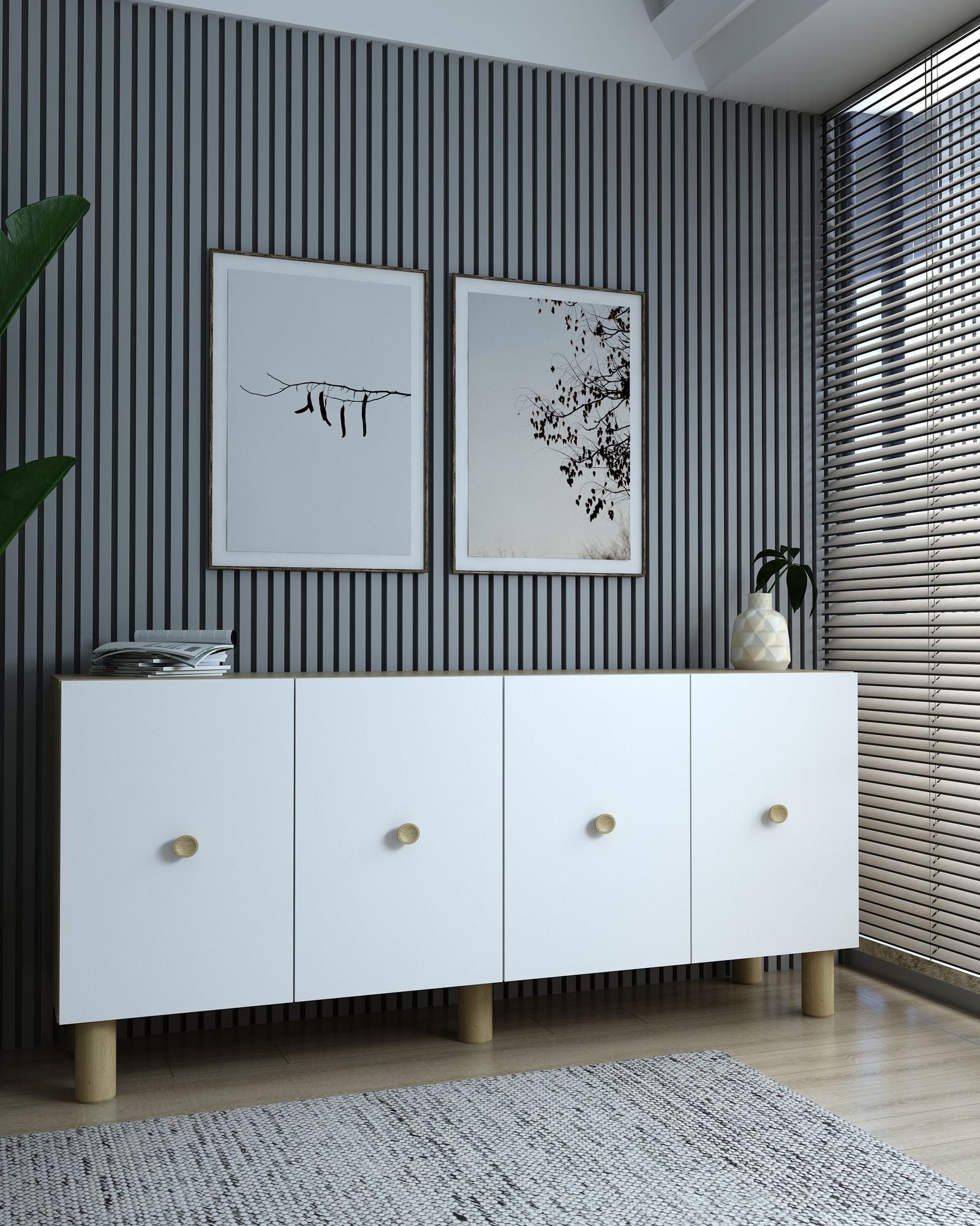 Aparador – 150cm x 75cm x 35cm – Carvalho Safira e Branco – Painel de Partículas