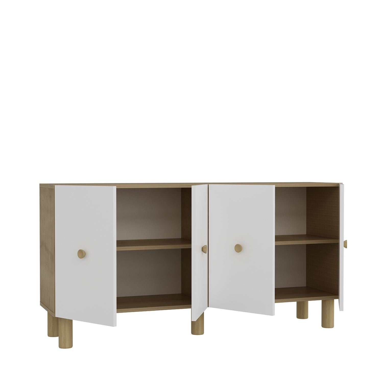 Aparador – 150cm x 75cm x 35cm – Carvalho Safira e Branco – Painel de Partículas
