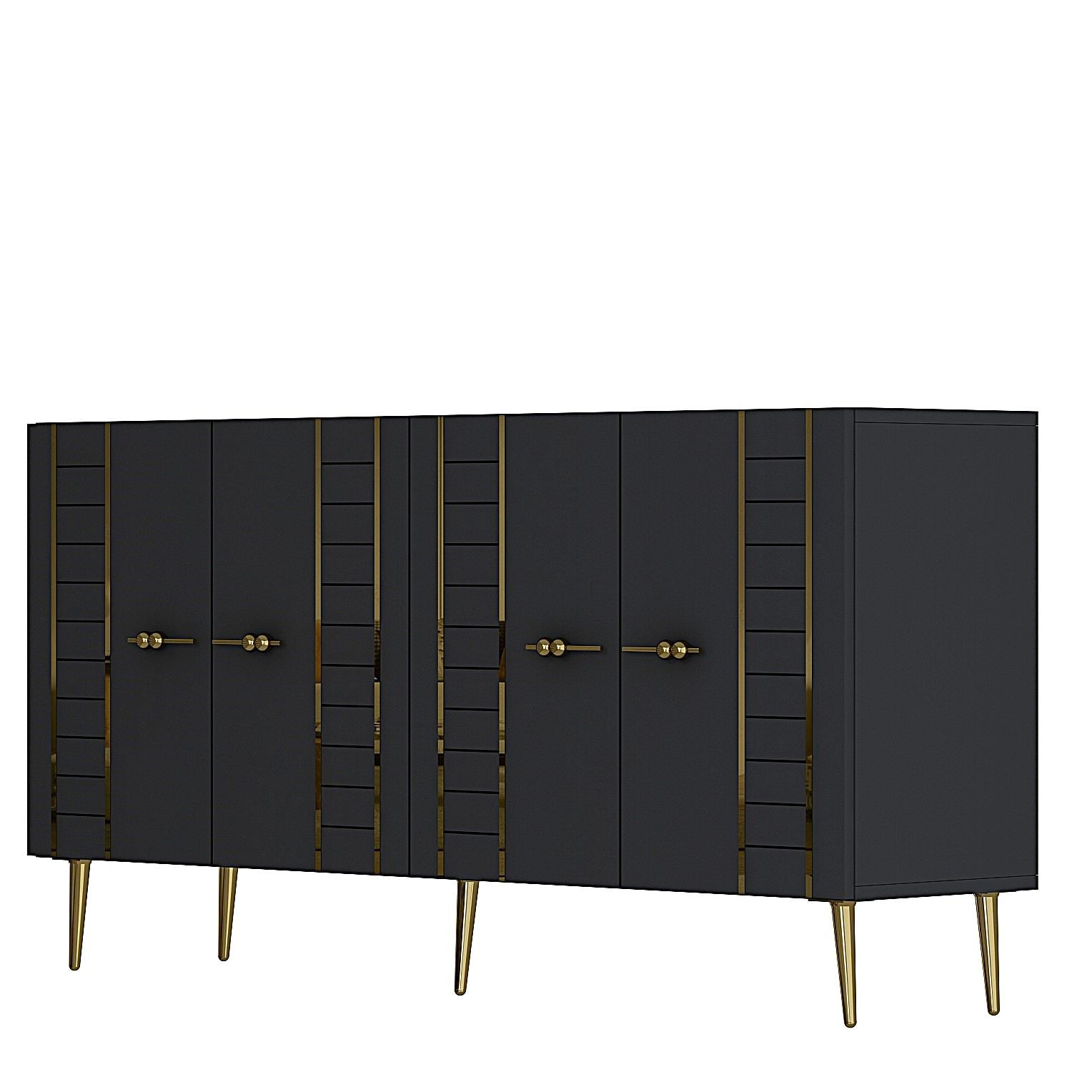 Aparador em Aglomerado Revestido de Melamina – 150cm x 75cm x 35cm – Antracite e Ouro