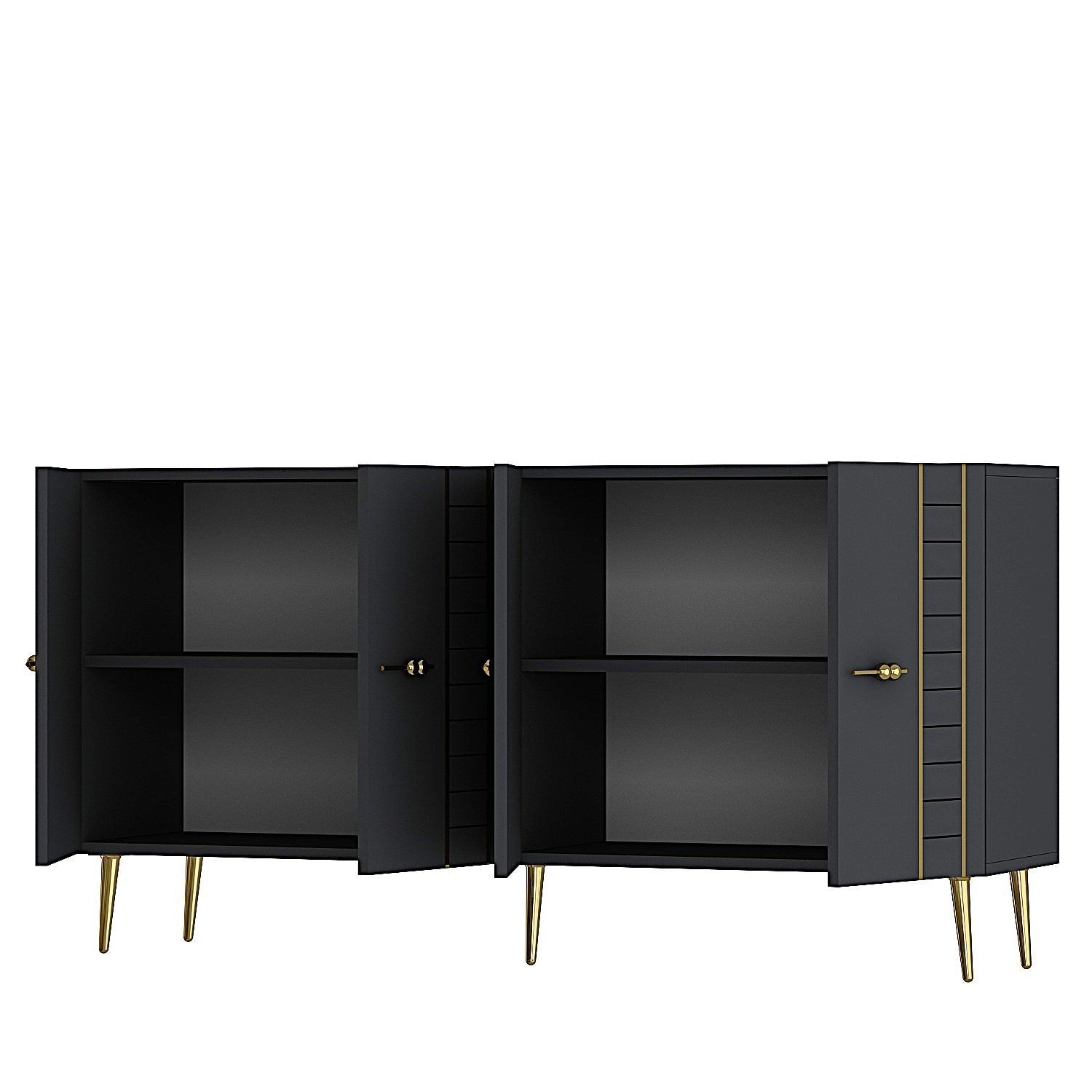 Aparador em Aglomerado Revestido de Melamina – 150cm x 75cm x 35cm – Antracite e Ouro