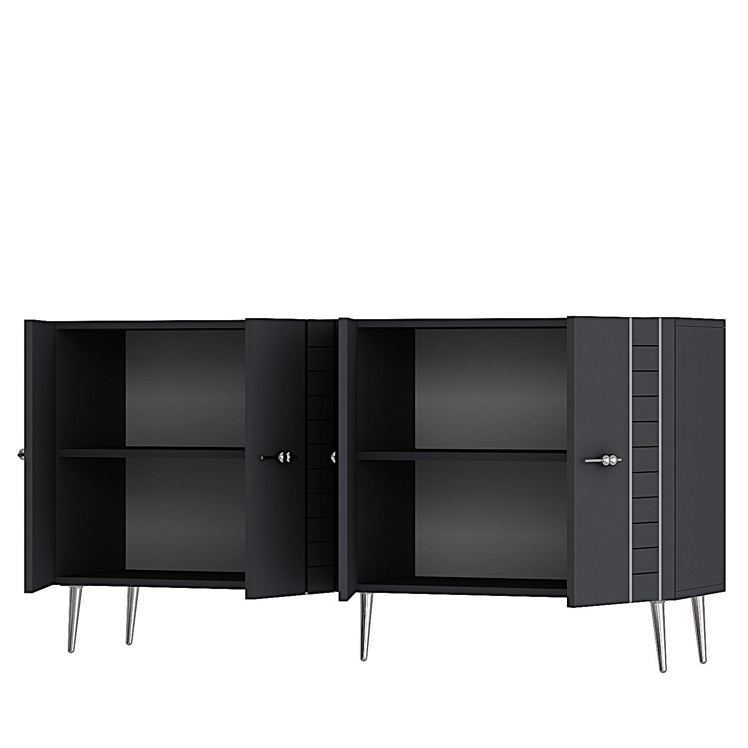 Aparador – 150cm x 75cm x 35cm – Antracite e Prata – Partículas de madeira com melamina